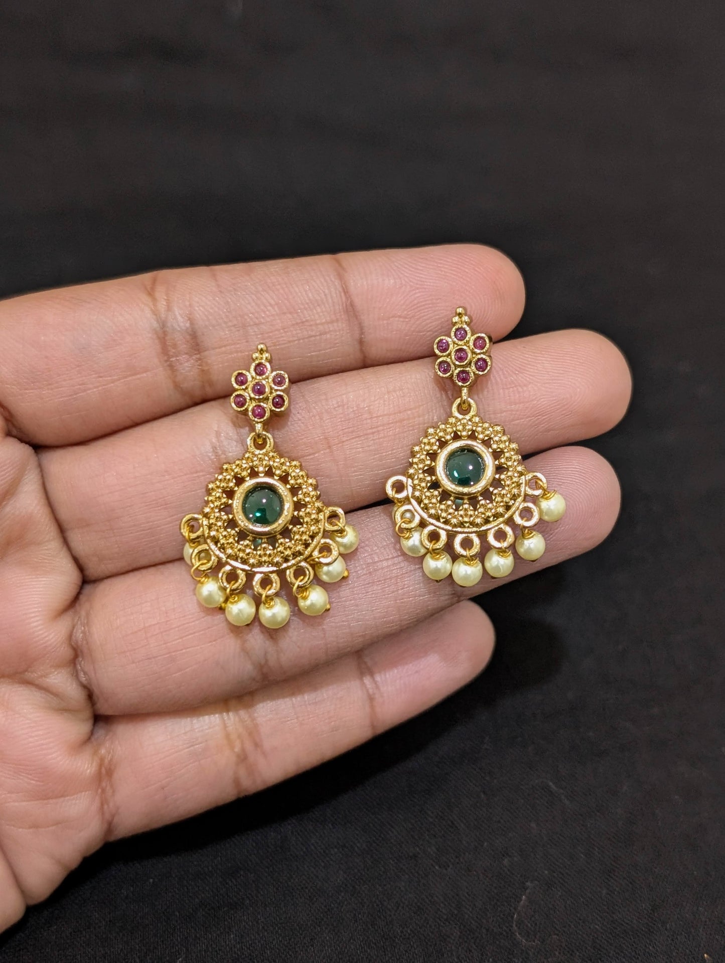 Antique dull plated Chandbali Haram Necklace set