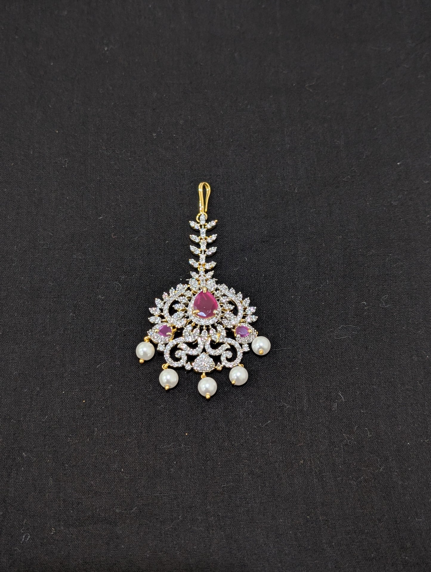One gram gold plated Large CZ Maang Tikka