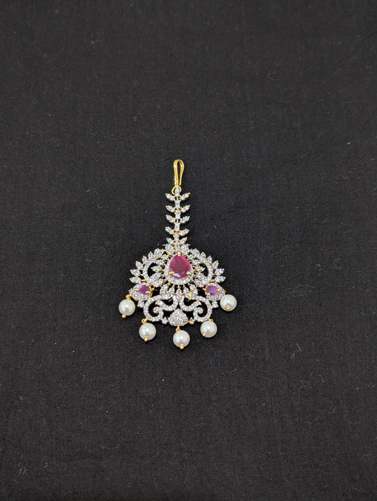 One gram gold plated Large CZ Maang Tikka