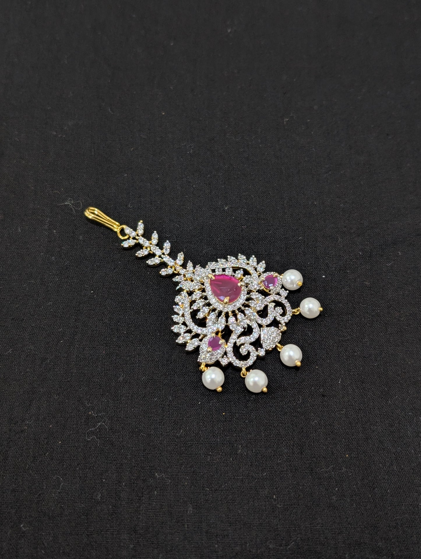One gram gold plated Large CZ Maang Tikka