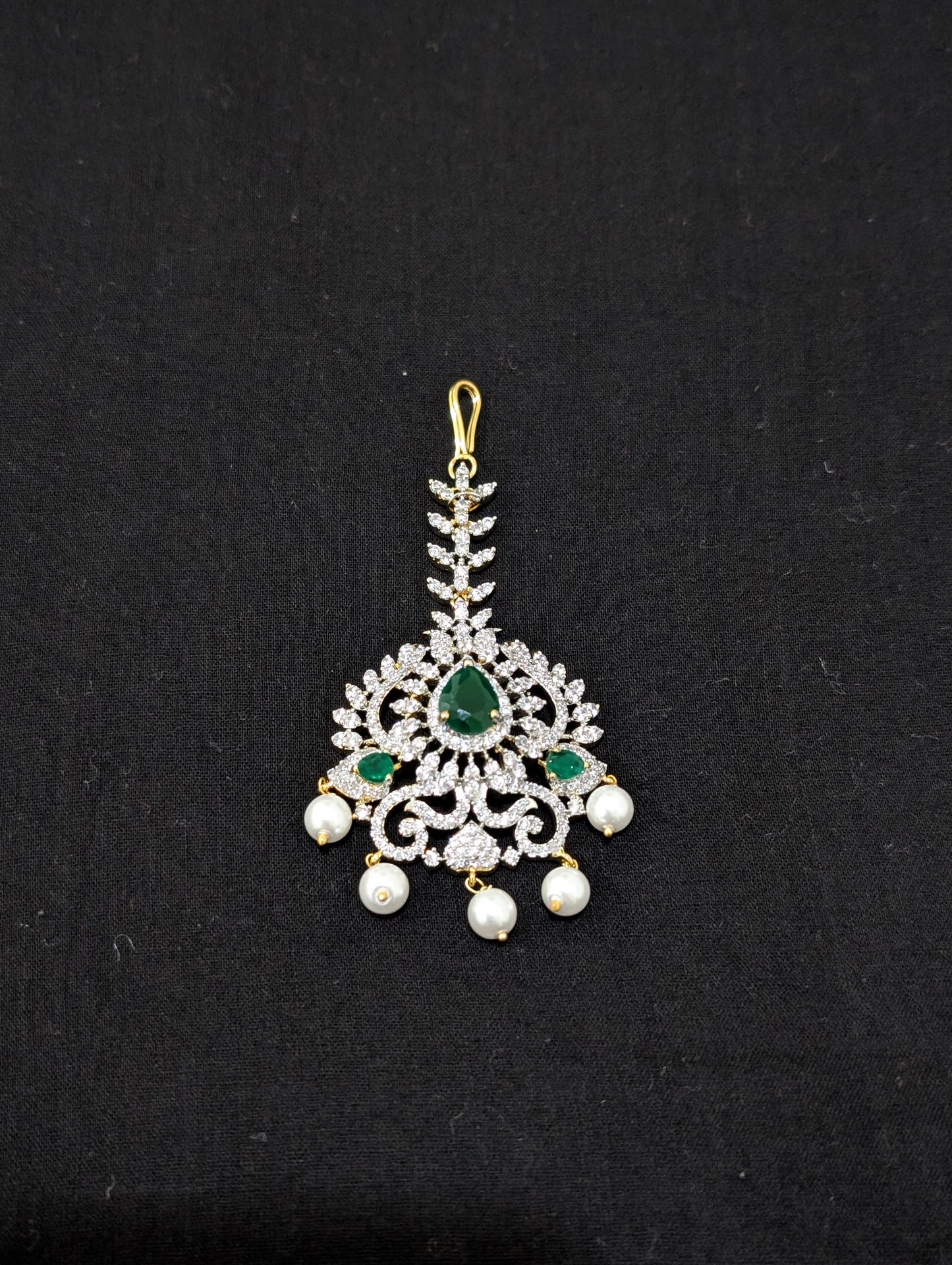 One gram gold plated Large CZ Maang Tikka