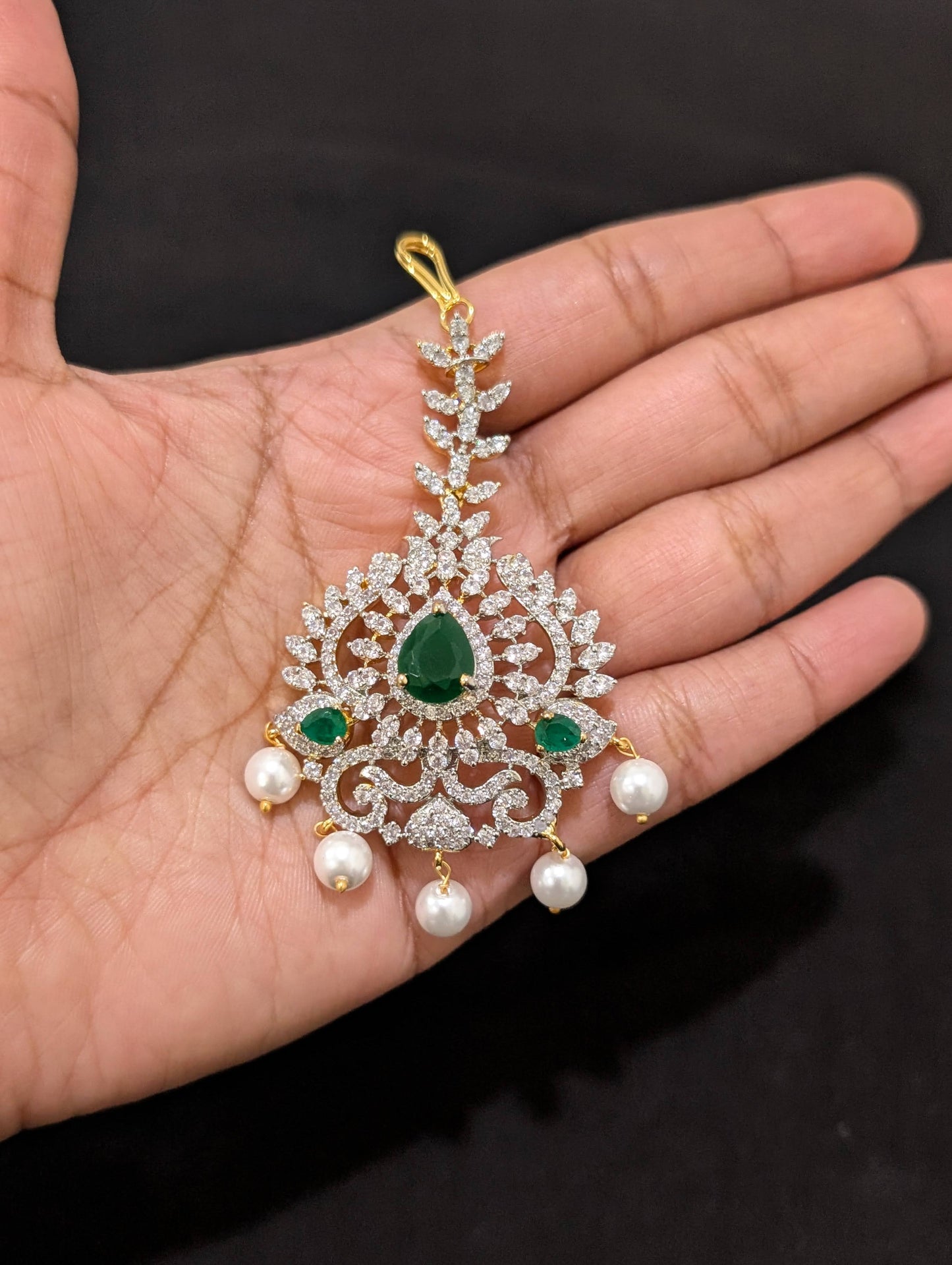 One gram gold plated Large CZ Maang Tikka
