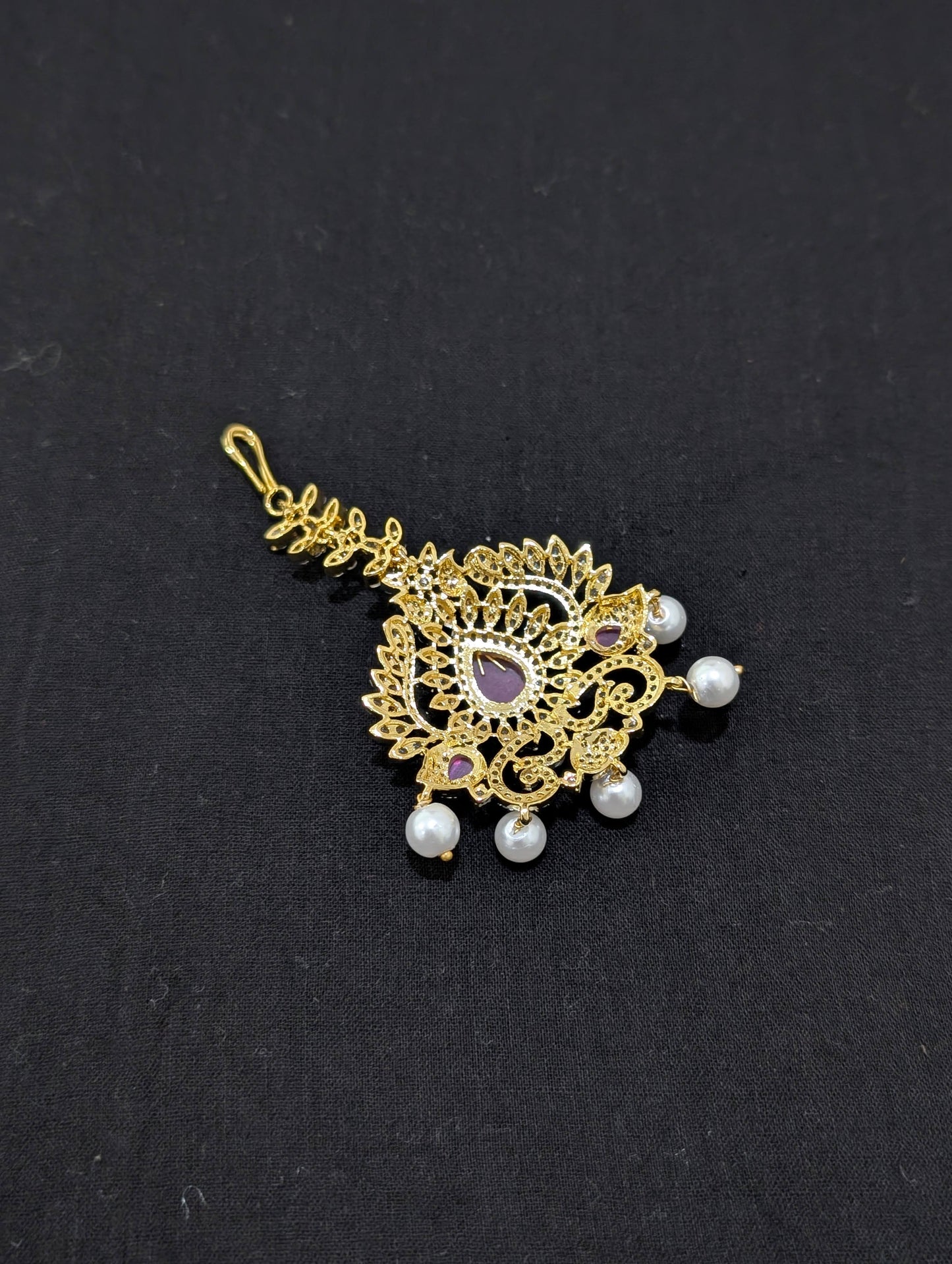 One gram gold plated Large CZ Maang Tikka