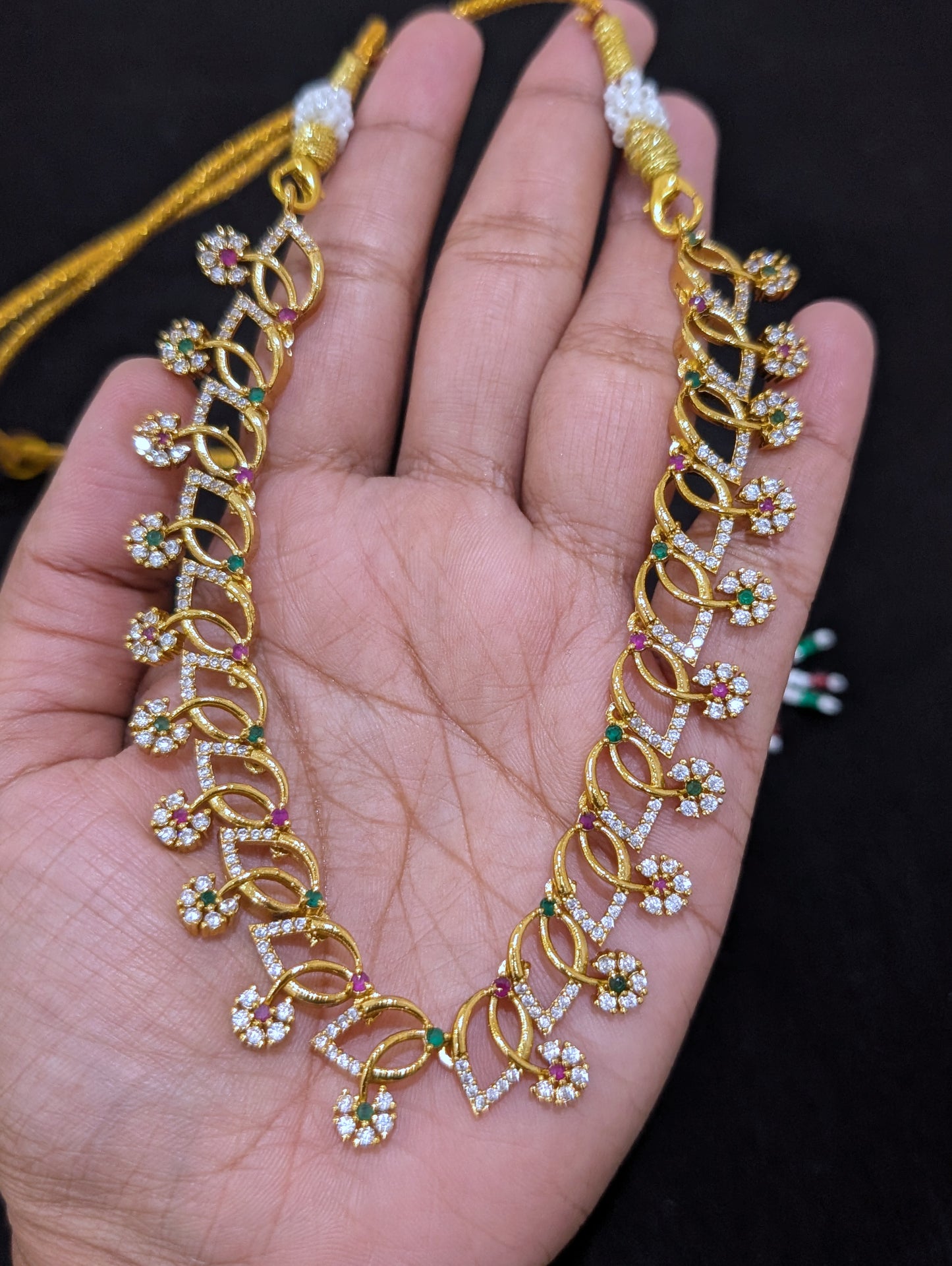Antique Unique Leafy CZ Choker Necklace set