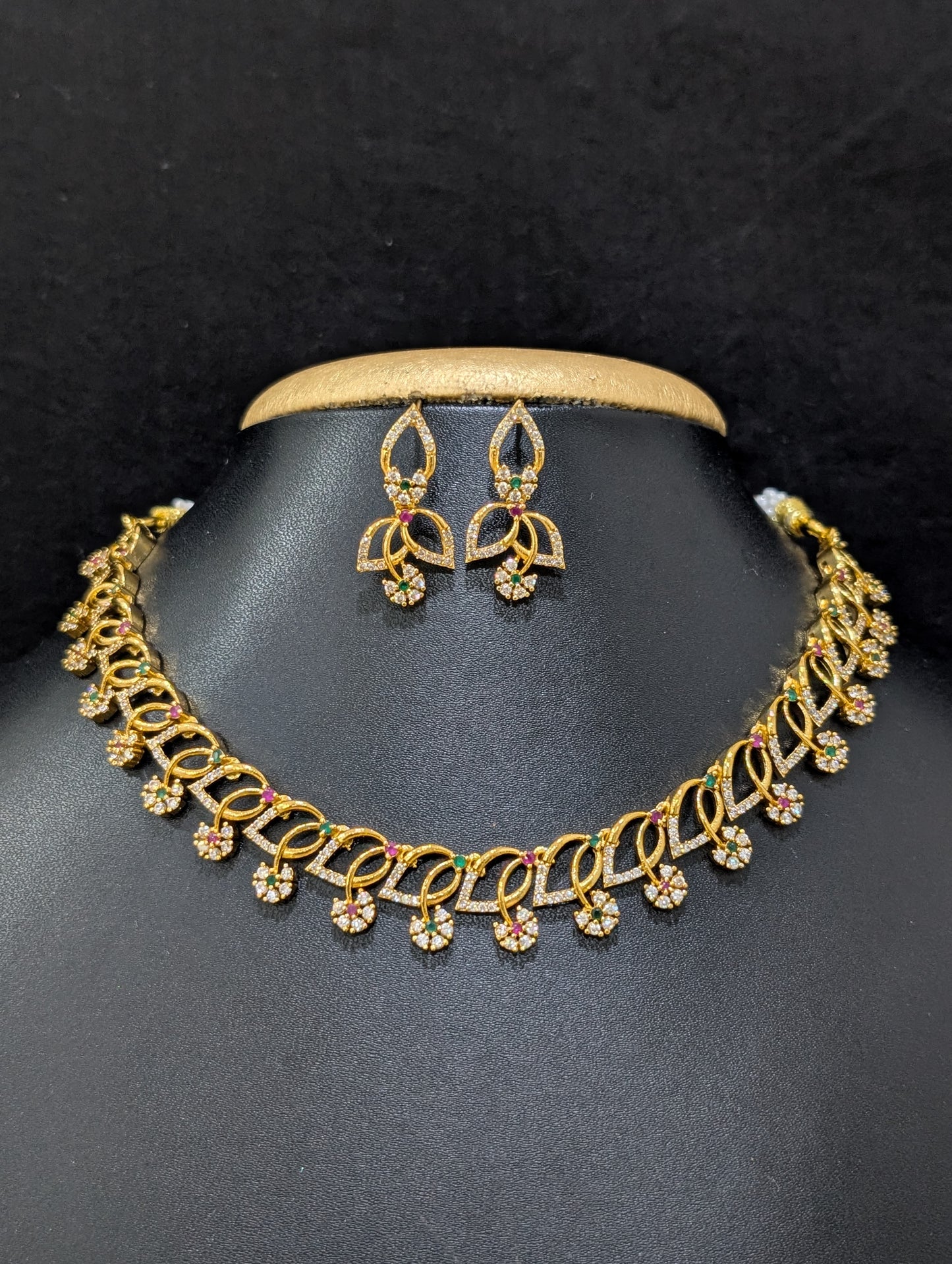 Antique Unique Leafy CZ Choker Necklace set