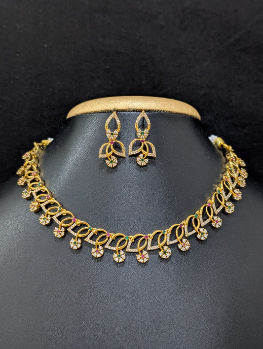 Antique Unique Leafy CZ Choker Necklace set