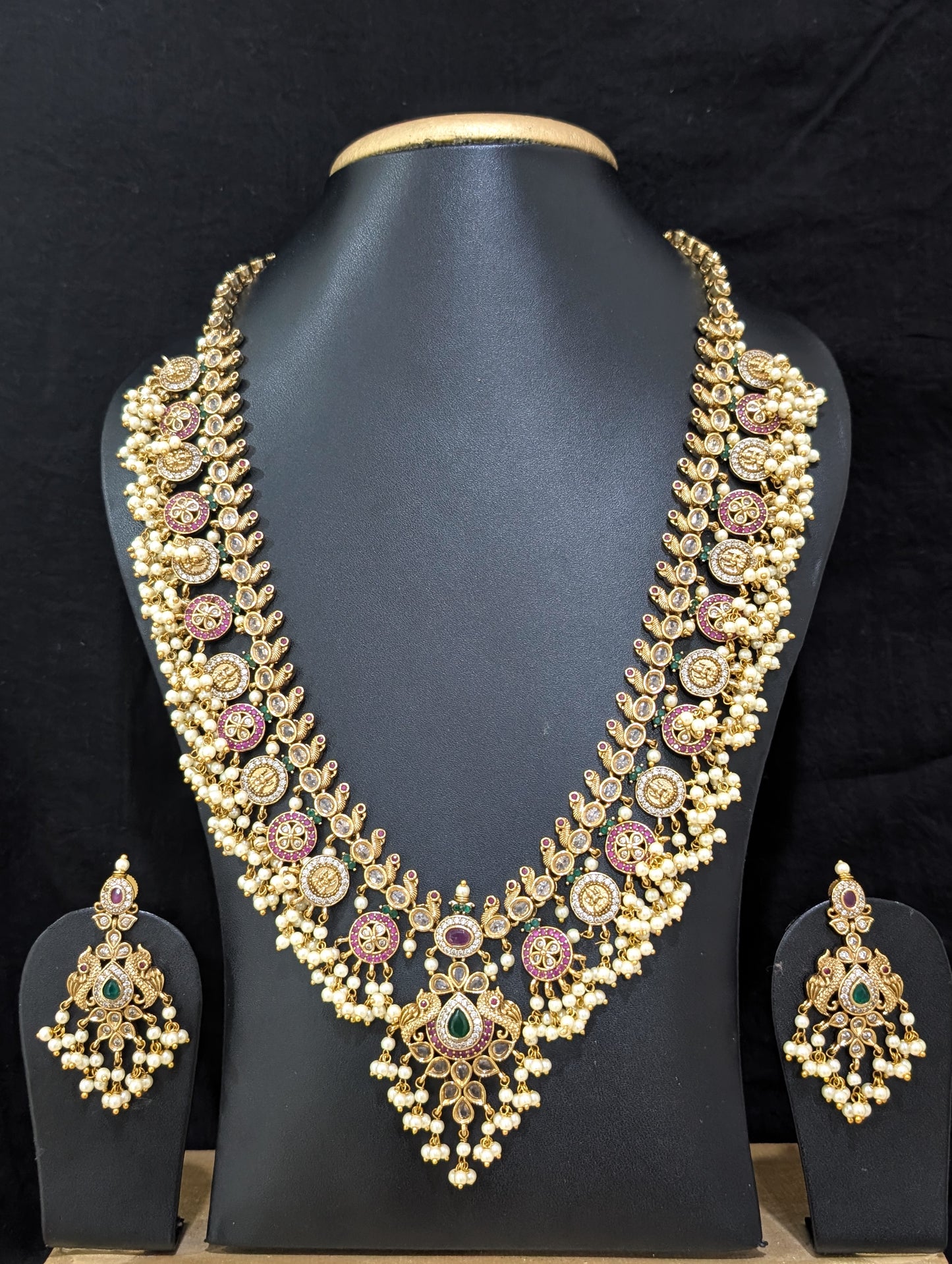 Guttapusalu CZ stone Long Necklace and Earrings set