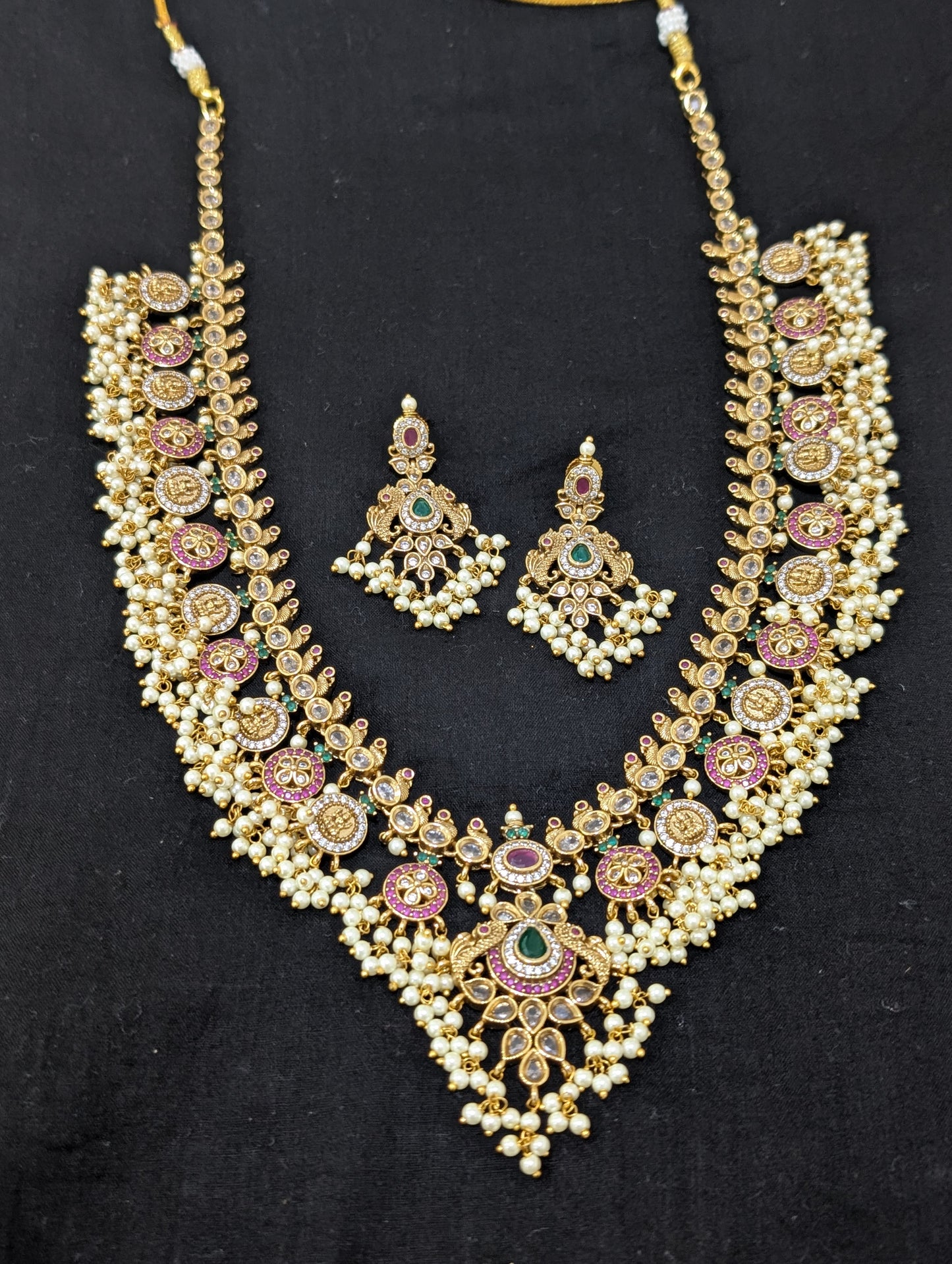 Guttapusalu CZ stone Long Necklace and Earrings set