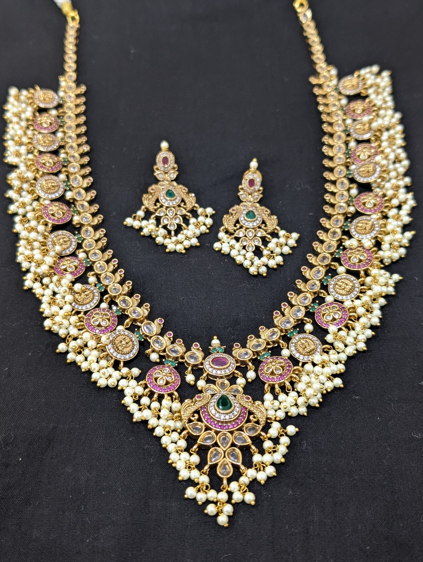 Guttapusalu CZ stone Long Necklace and Earrings set