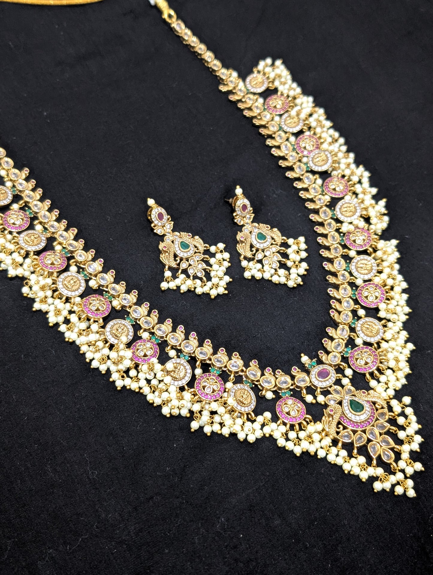 Guttapusalu CZ stone Long Necklace and Earrings set