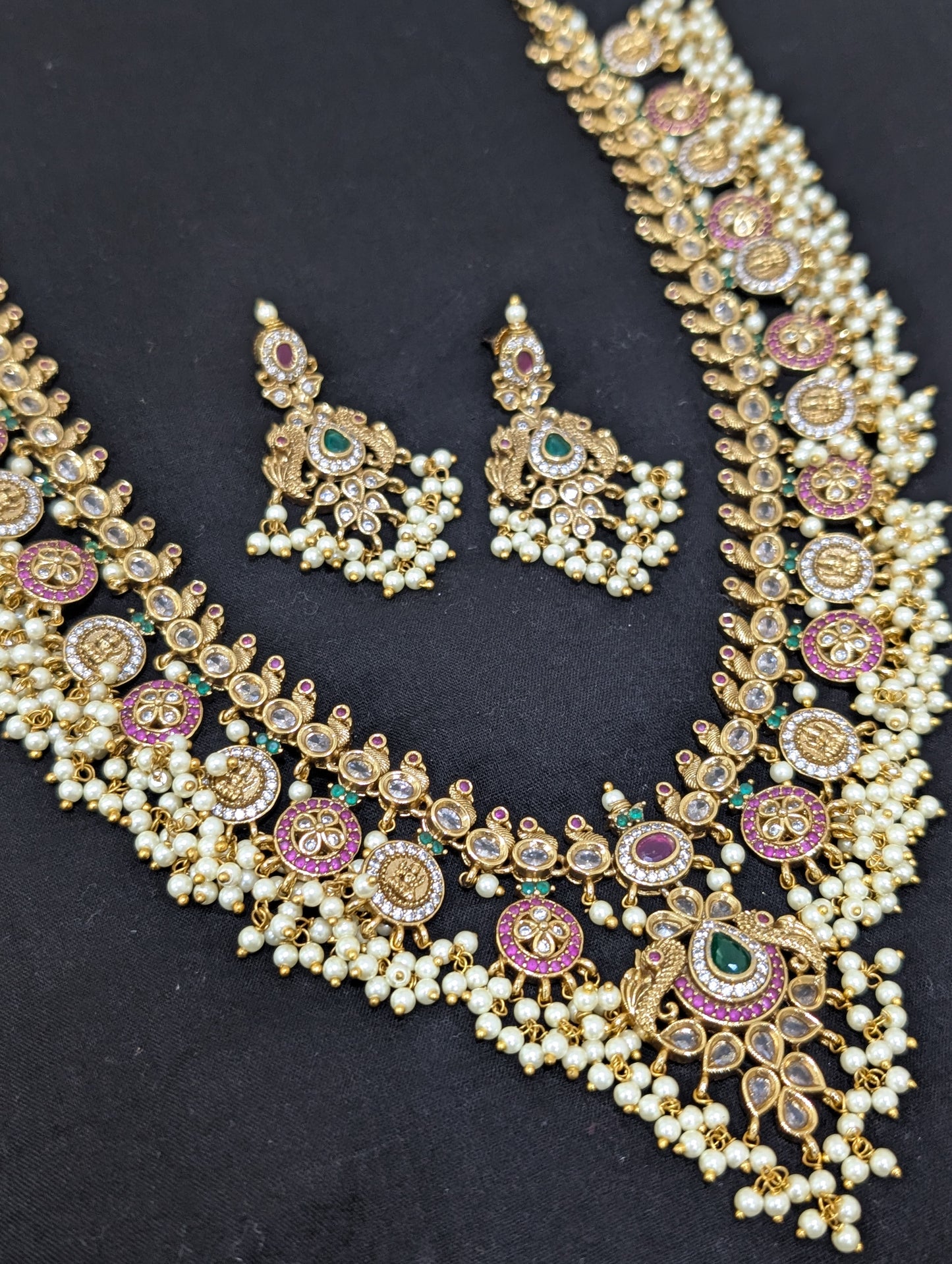 Guttapusalu CZ stone Long Necklace and Earrings set