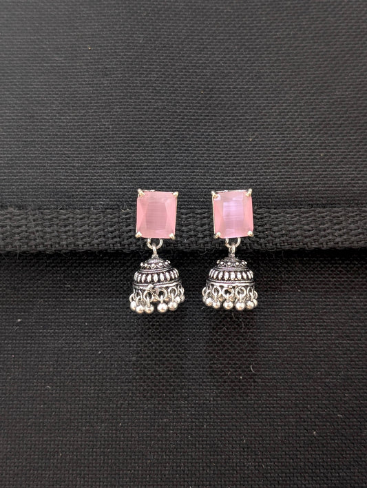Oxidized silver CZ stone Jhumka earrings - D2