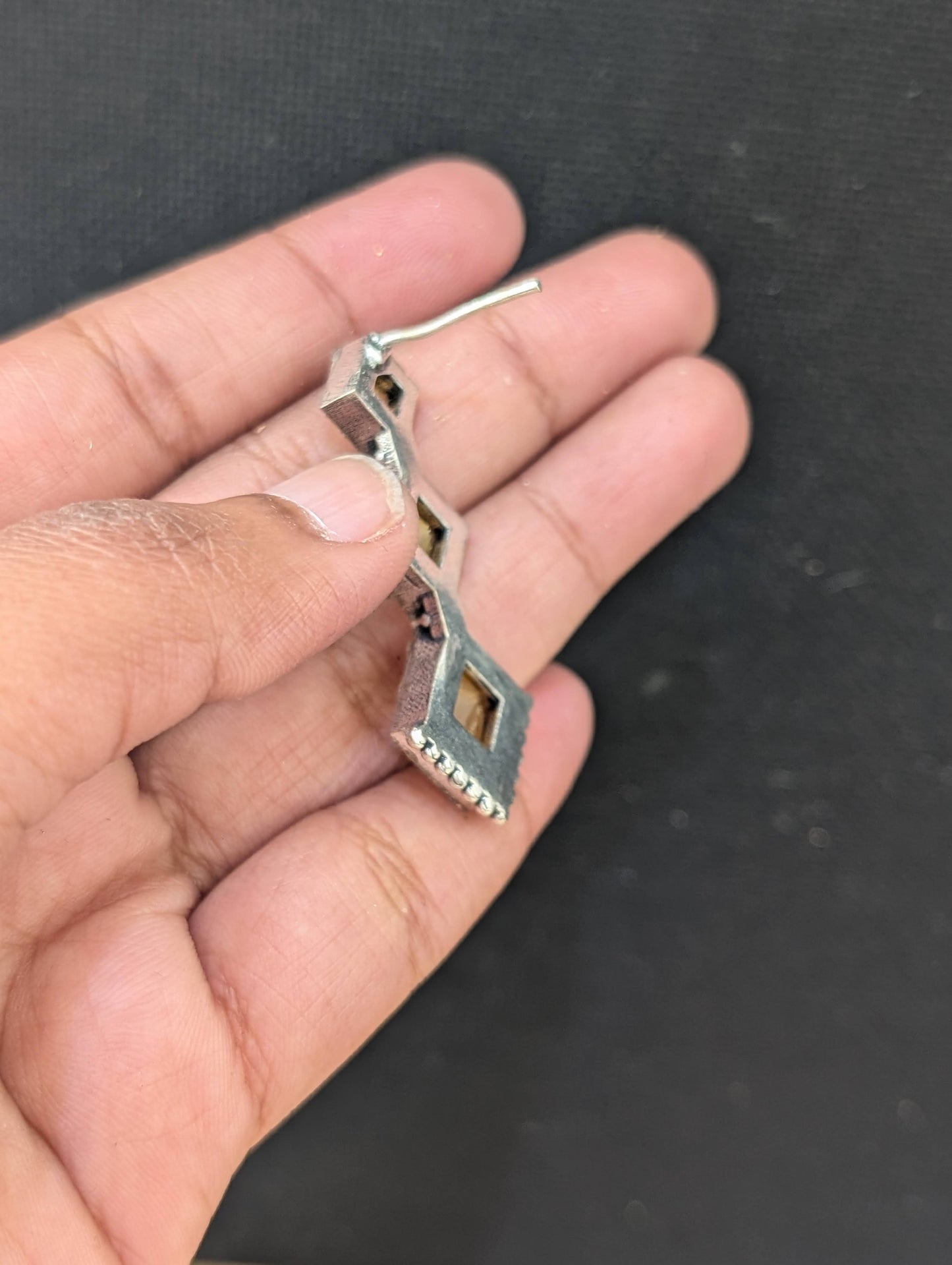 Oxidized silver diamond shape stud earrings