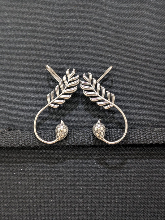 Oxidized silver Peacock Cuff earrings