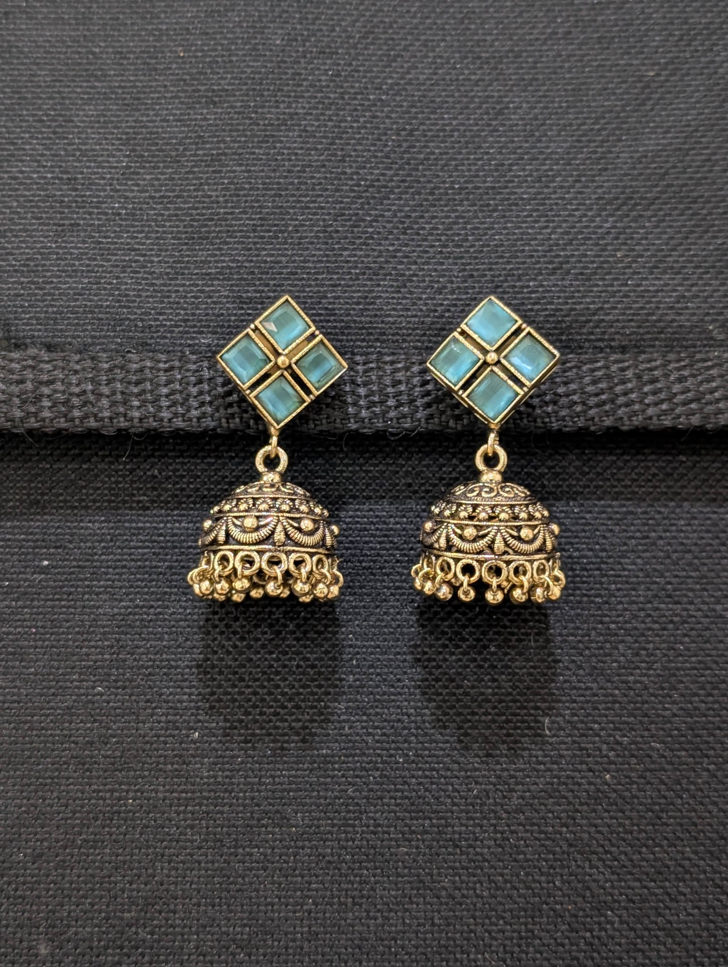 Antique oxidized gold CZ jhumka earrings