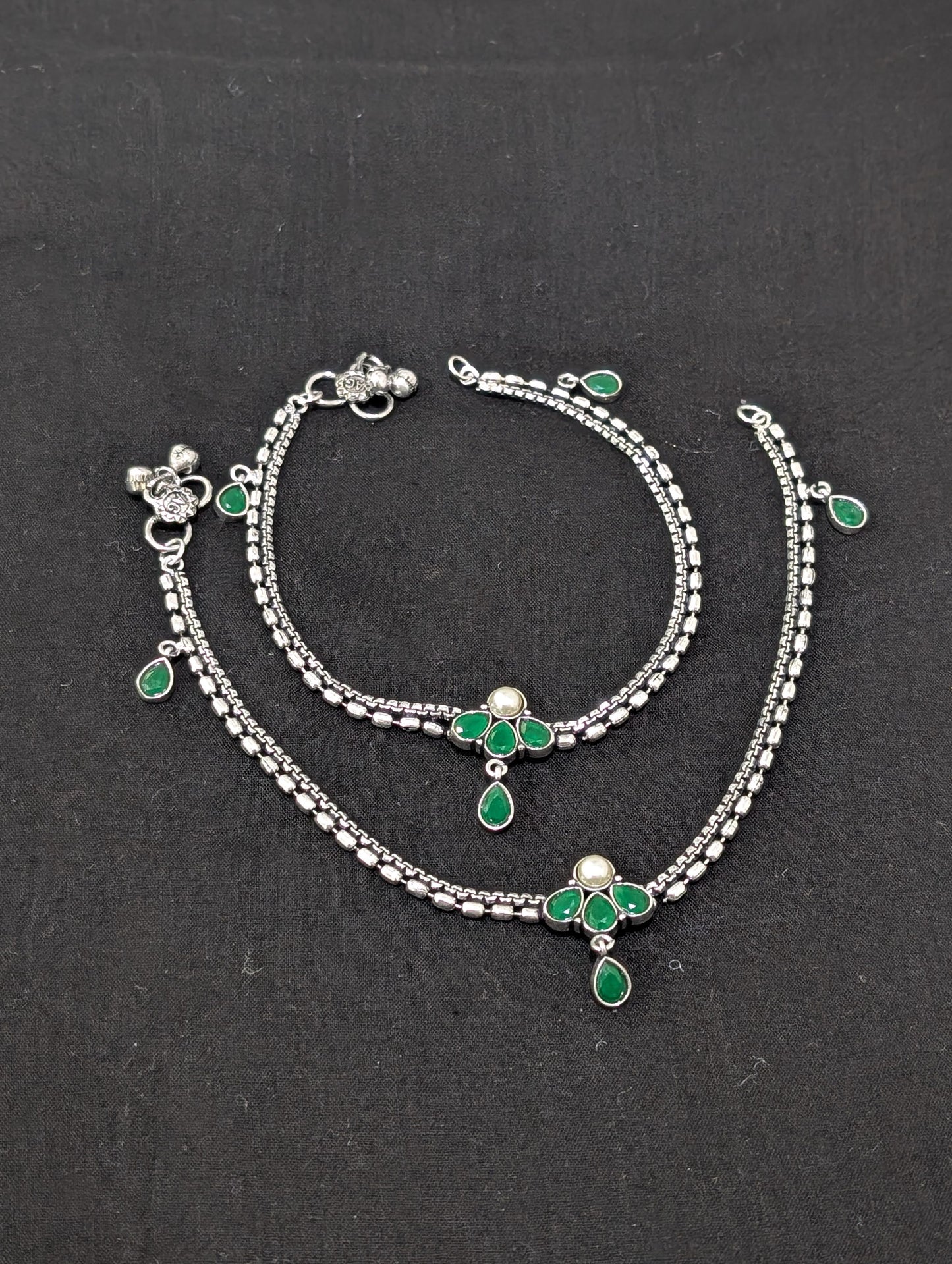 Oxidized Silver plated CZ Anklets - D1