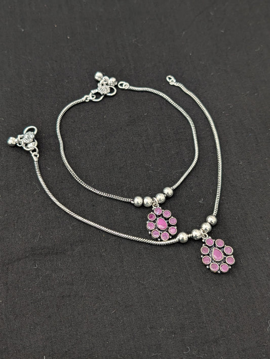 Oxidized Silver plated CZ Anklets - D3