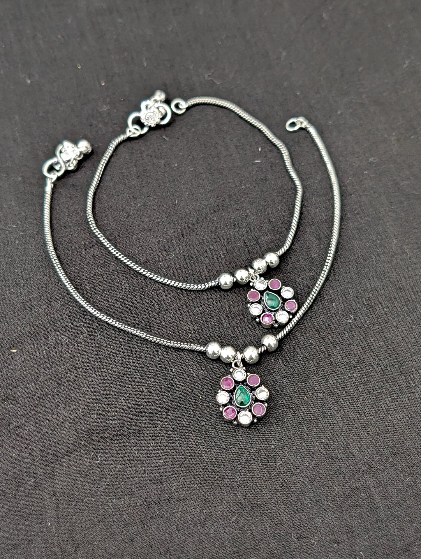 Oxidized Silver plated CZ Anklets - D3