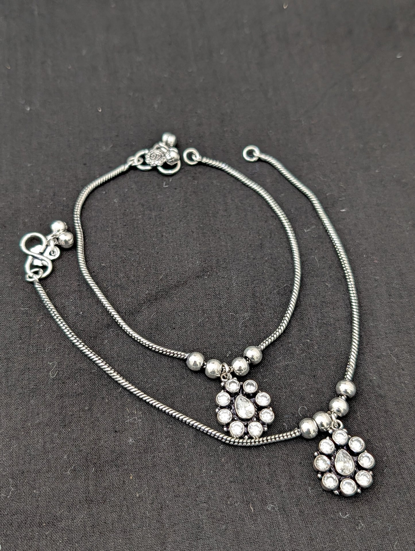 Oxidized Silver plated CZ Anklets - D3