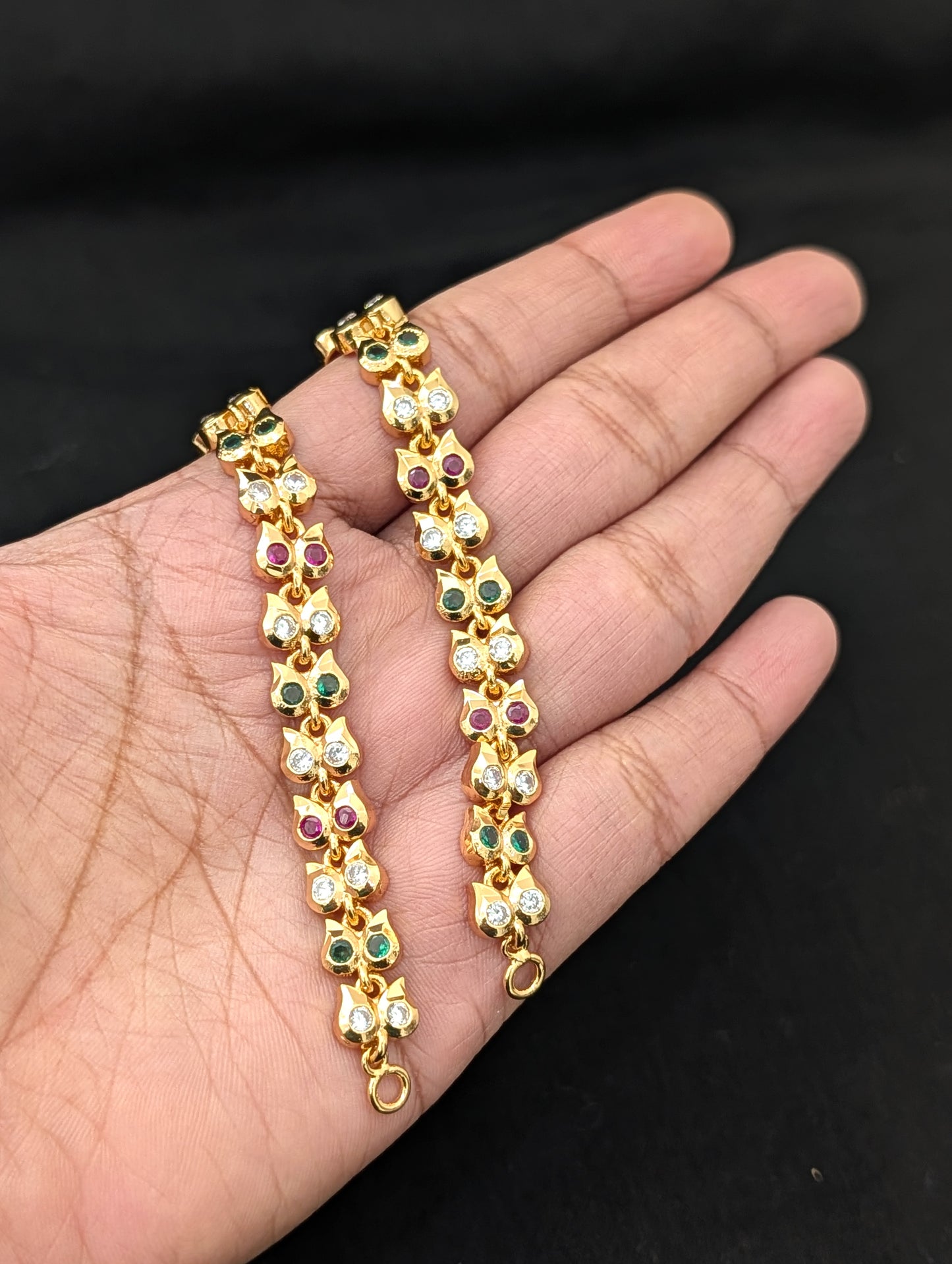 One gram gold plated CZ stone Mango earrings chain / Maatal