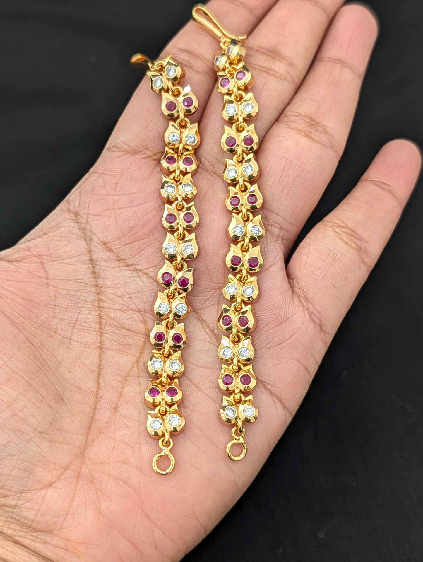 One gram gold plated CZ stone Mango earrings chain / Maatal