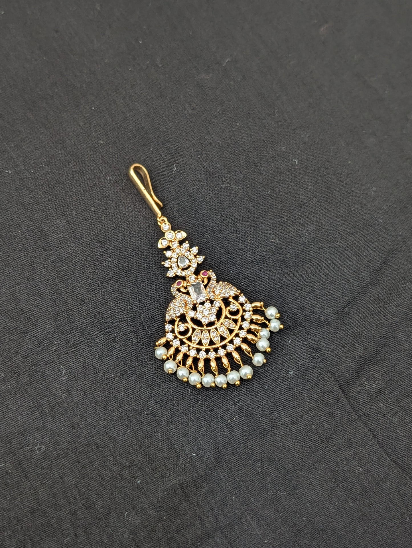 One gram gold plated Peacock CZ Maang Tikka