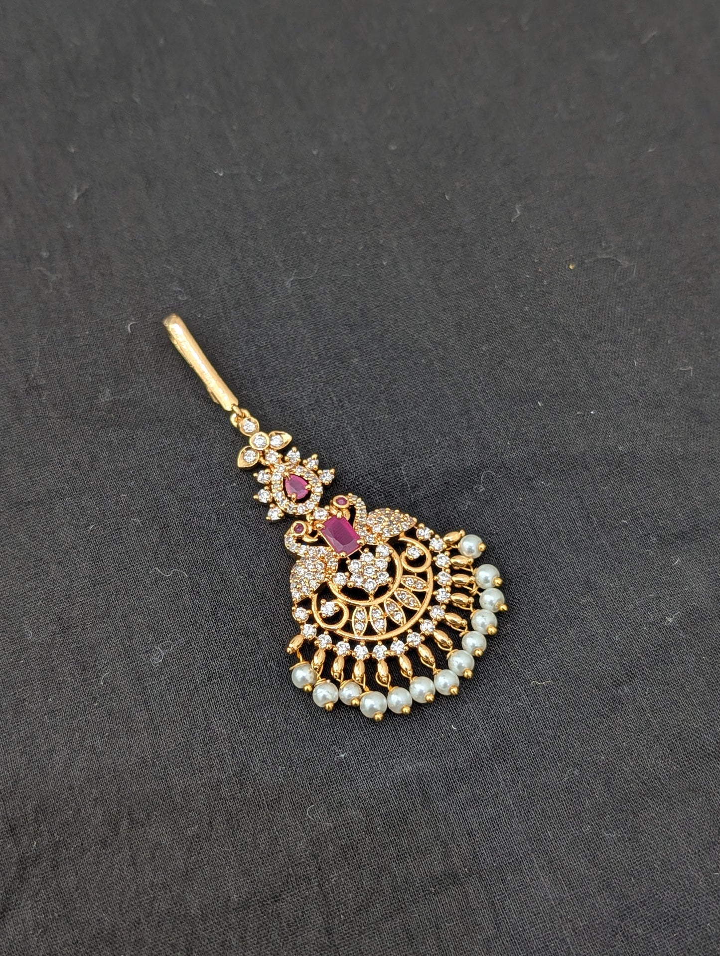 One gram gold plated Peacock CZ Maang Tikka