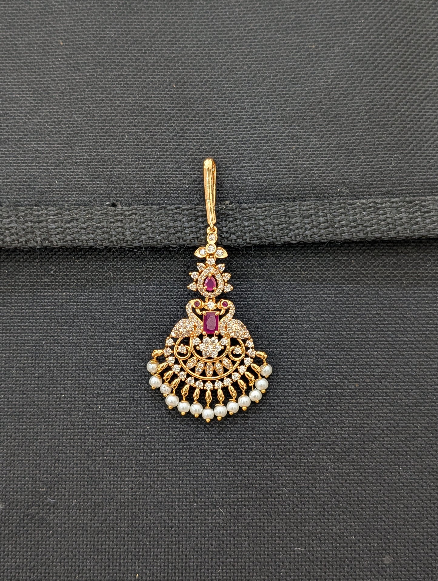 One gram gold plated Peacock CZ Maang Tikka