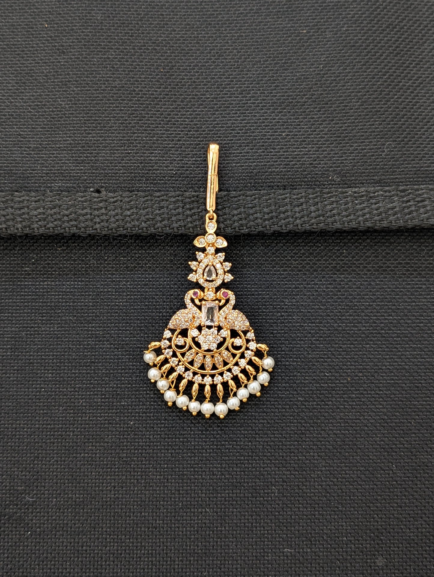 One gram gold plated Peacock CZ Maang Tikka