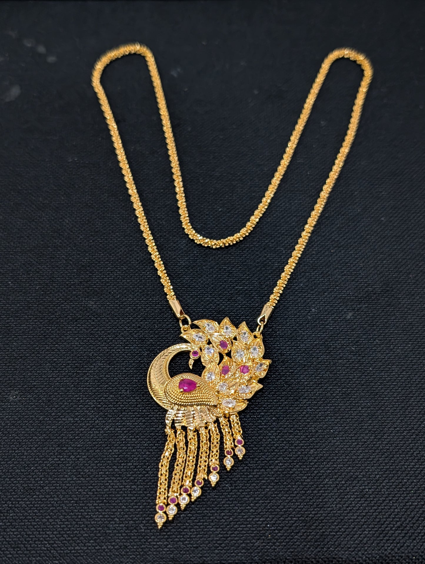 Micro gold plated CZ Pendant necklace - Single Peacock