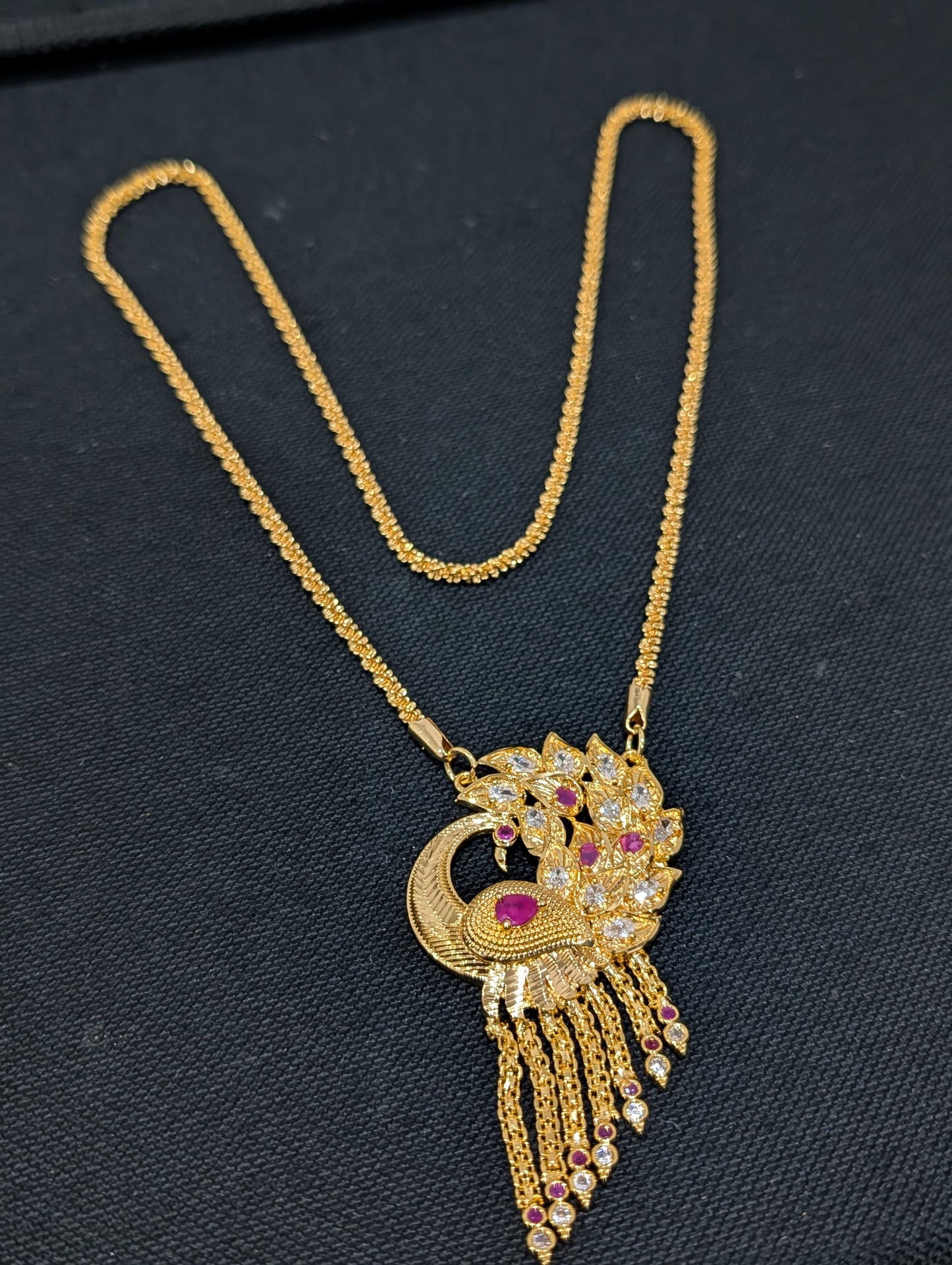 Micro gold plated CZ Pendant necklace - Single Peacock