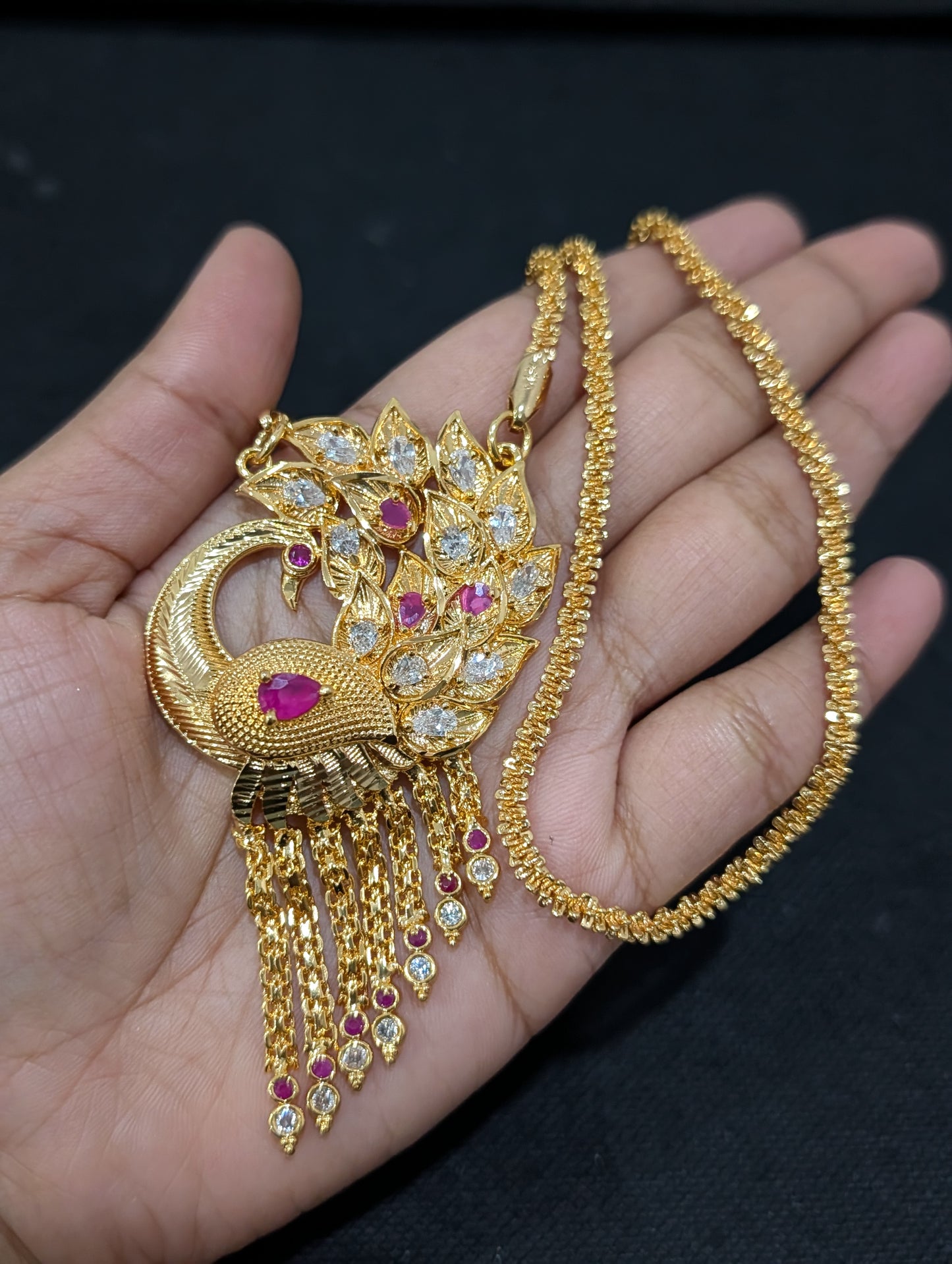 Micro gold plated CZ Pendant necklace - Single Peacock