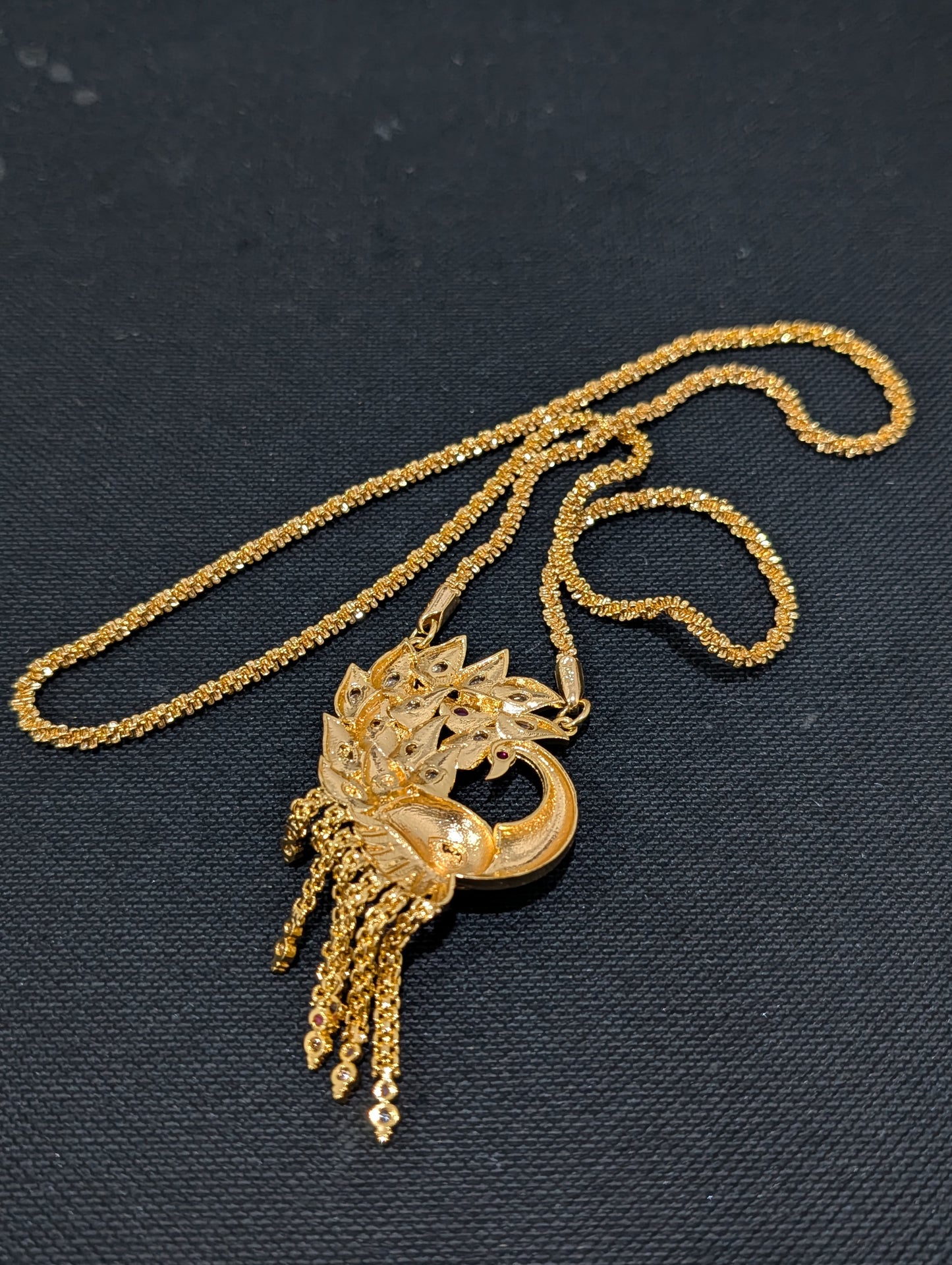 Micro gold plated CZ Pendant necklace - Single Peacock