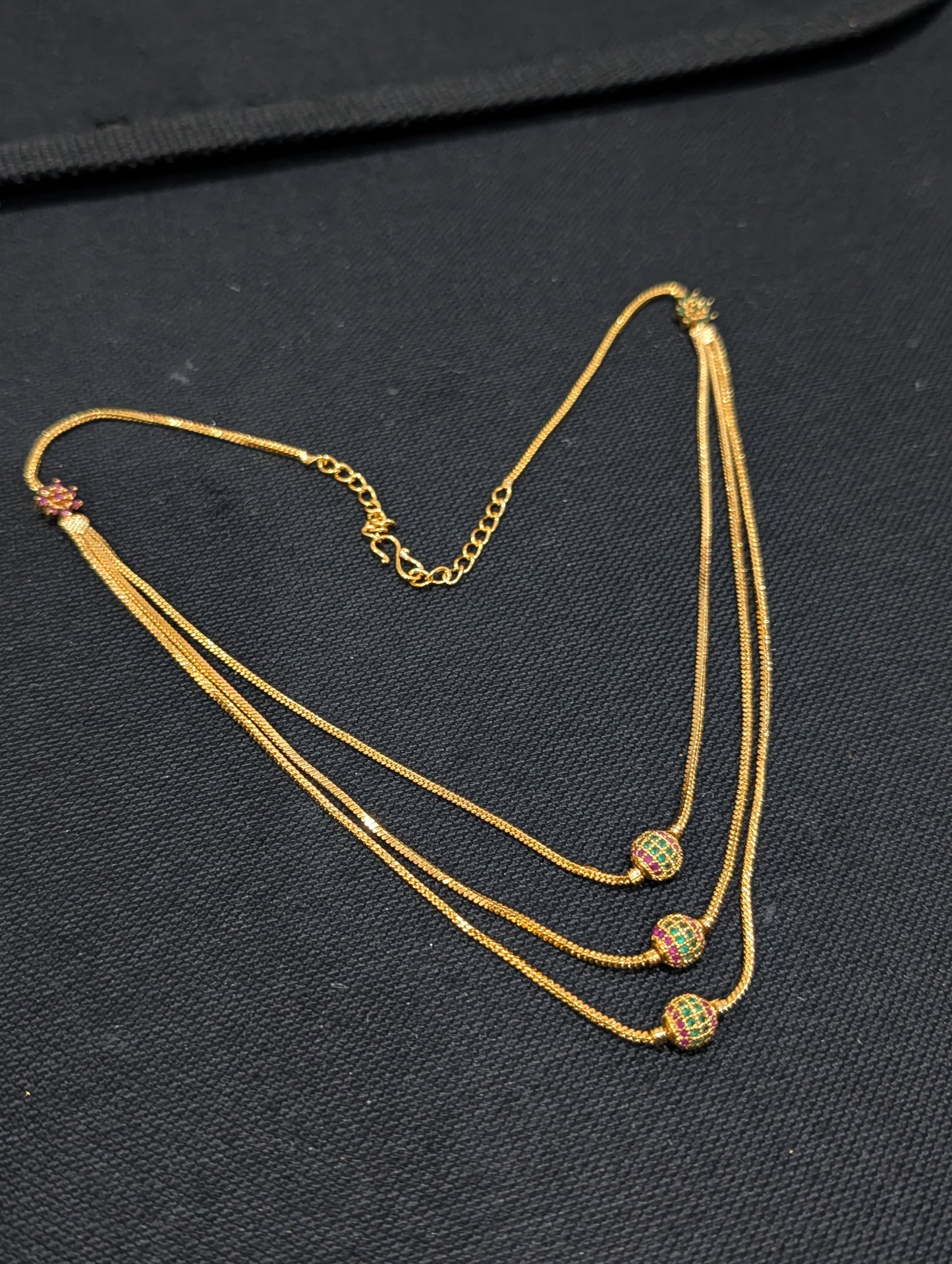 Micro gold plated CZ triple layer necklace