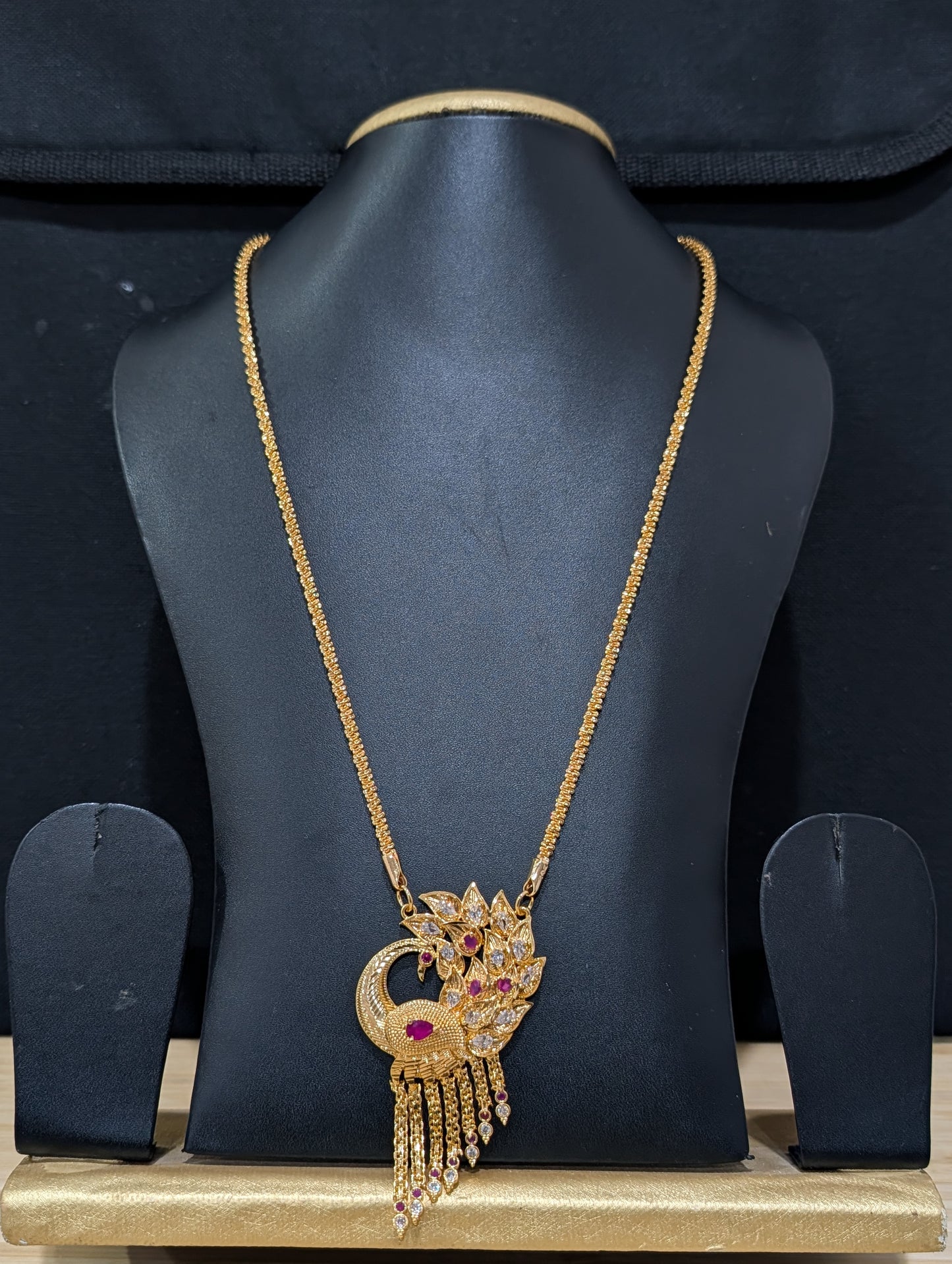 Micro gold plated CZ Pendant necklace - Single Peacock