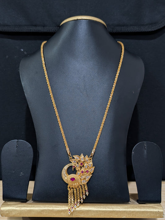 Micro gold plated CZ Pendant necklace - Single Peacock