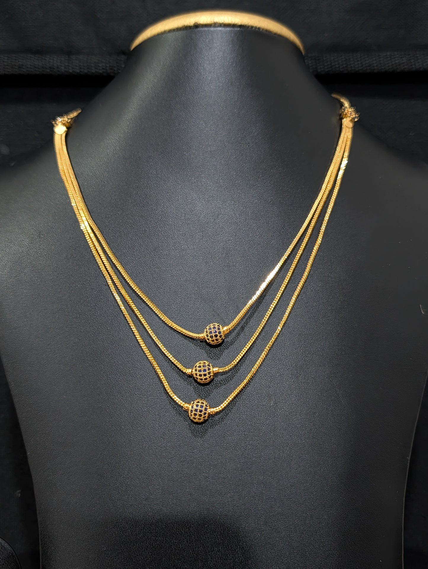 Micro gold plated CZ triple layer necklace