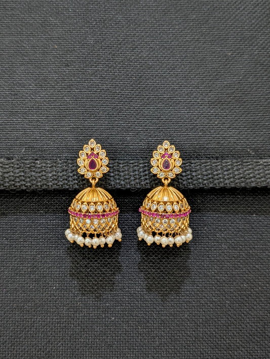 Antique shiny gold CZ Jhumka Earrings