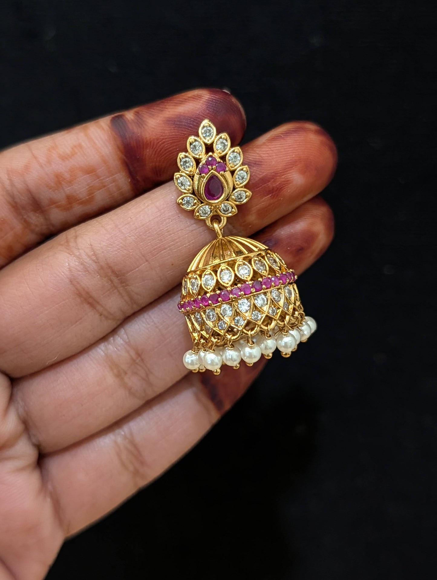 Antique shiny gold CZ Jhumka Earrings