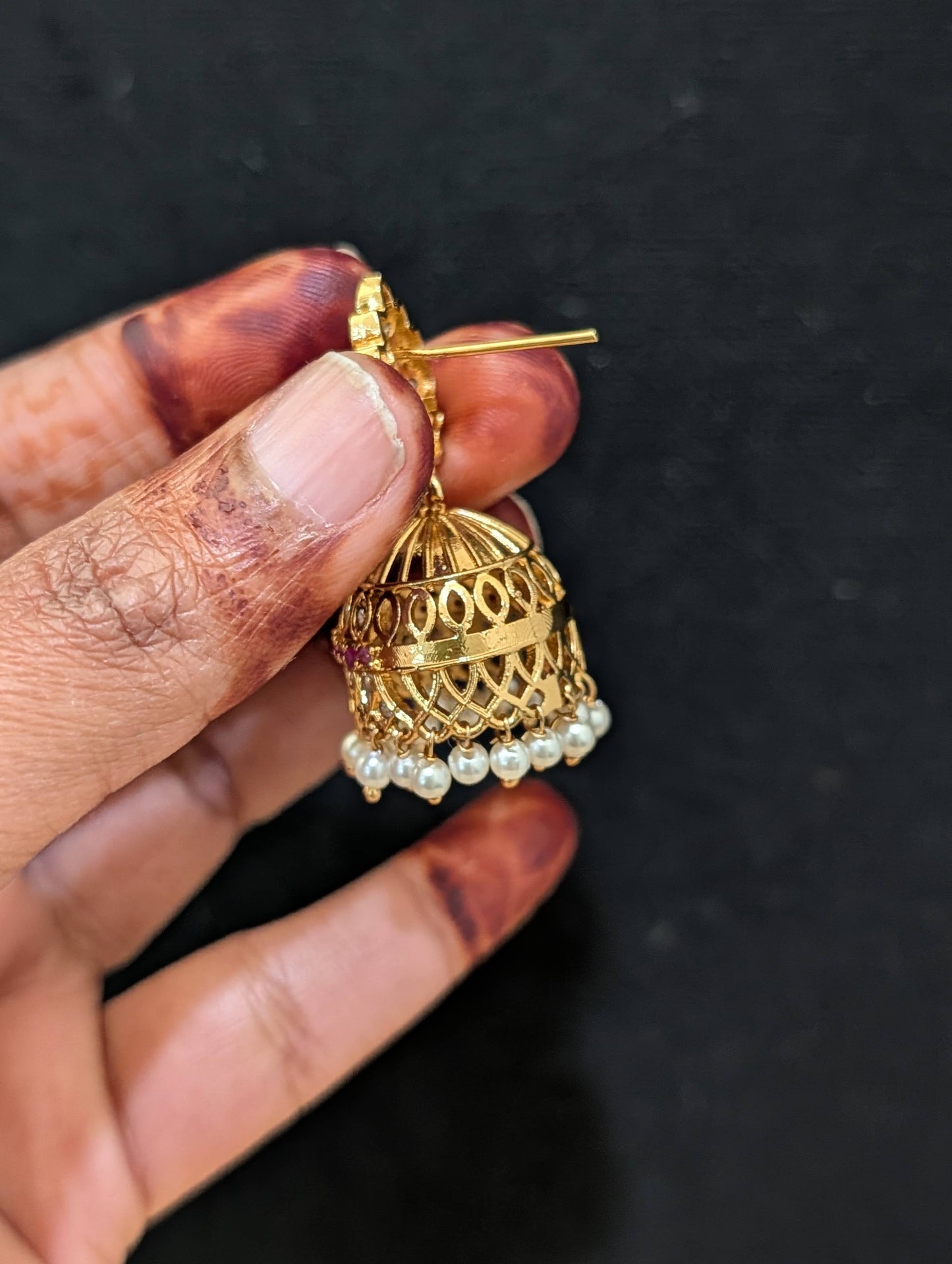 Antique shiny gold CZ Jhumka Earrings