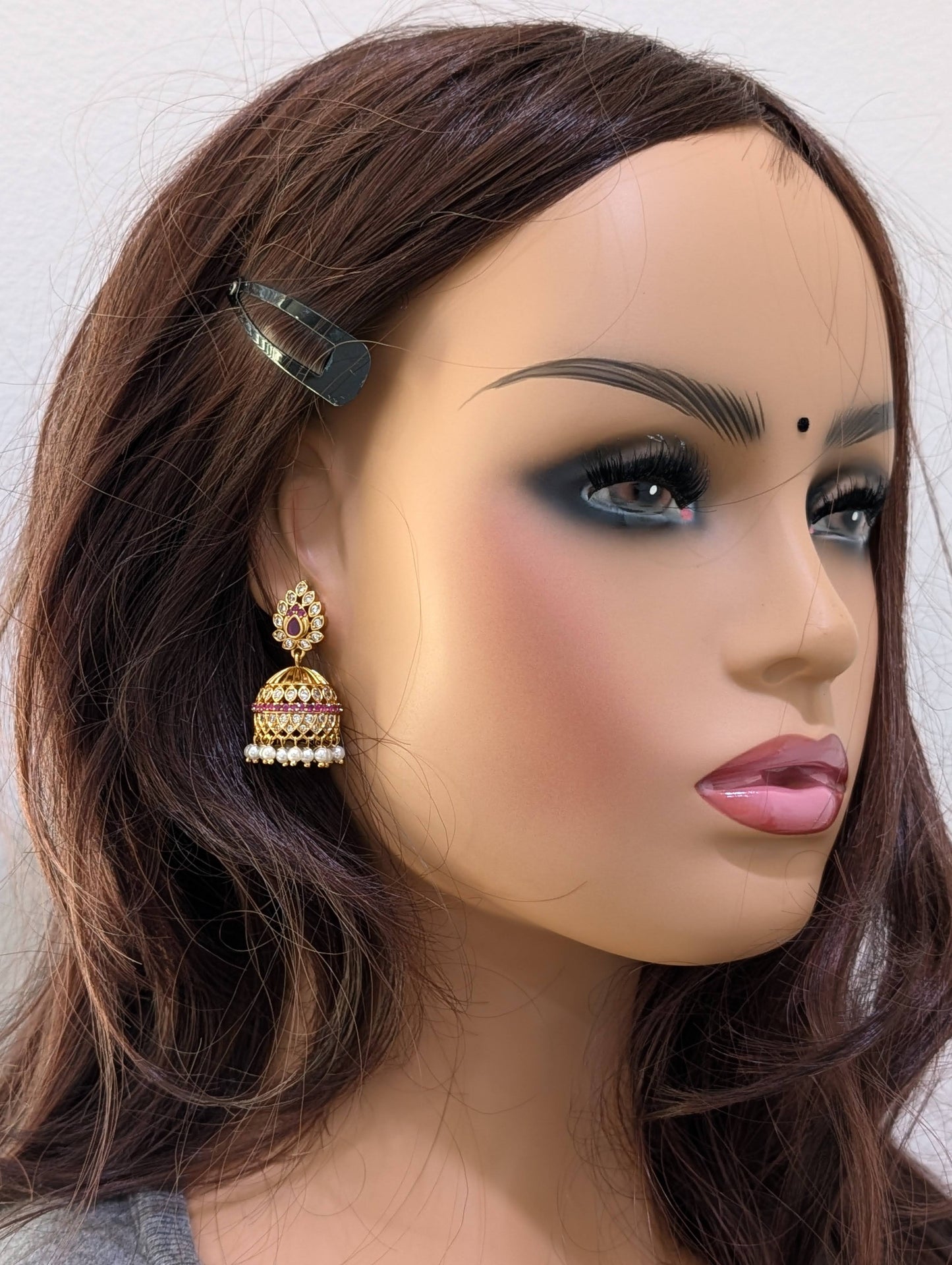 Antique shiny gold CZ Jhumka Earrings