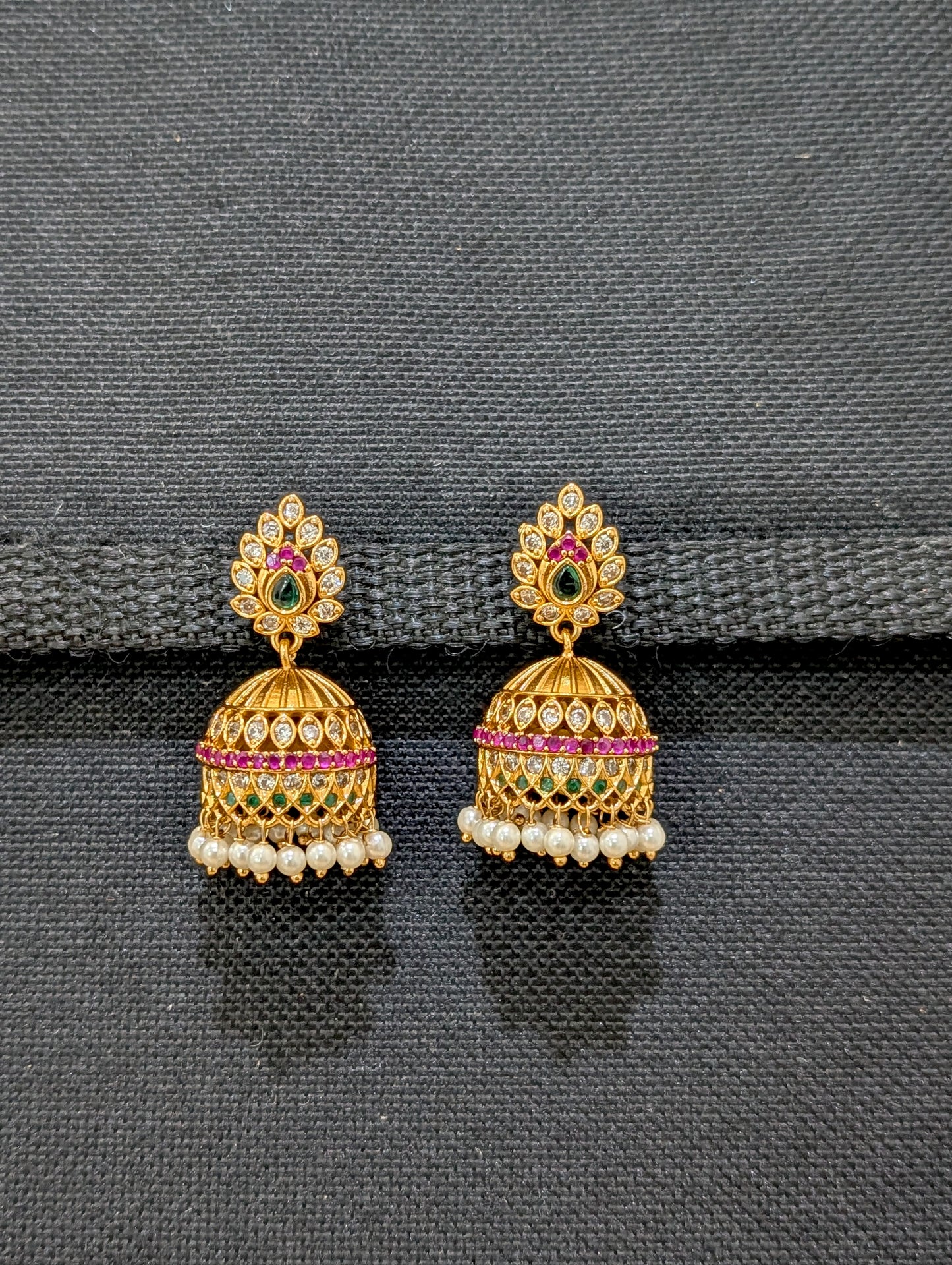 Antique shiny gold CZ Jhumka Earrings