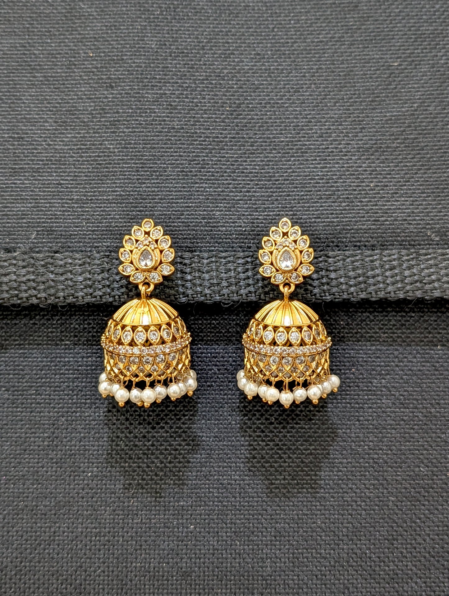 Antique shiny gold CZ Jhumka Earrings