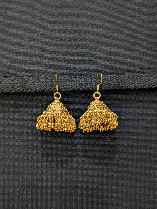 Gold plated hook drop Jhumka Earrings