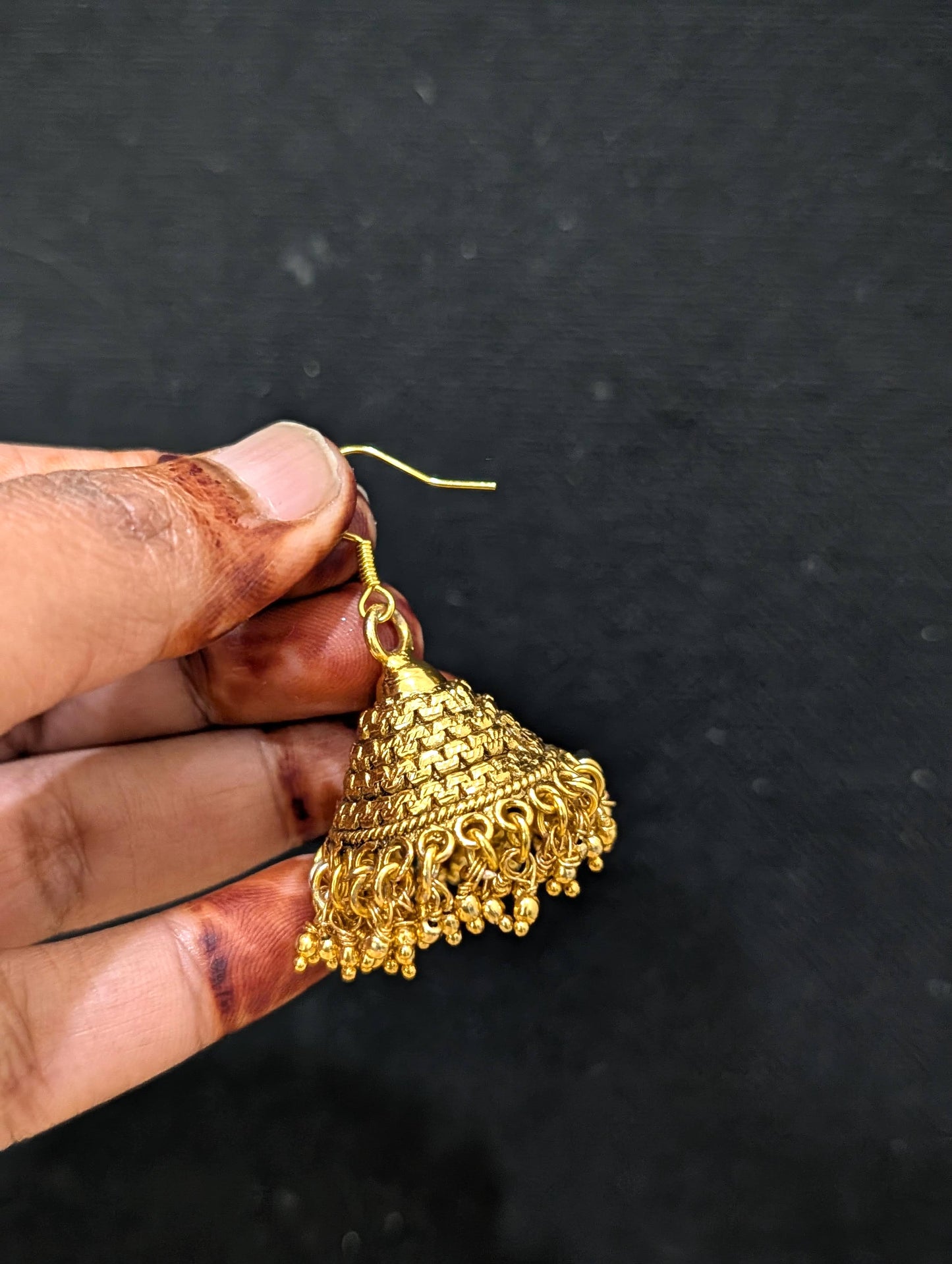 Gold plated hook drop Jhumka Earrings