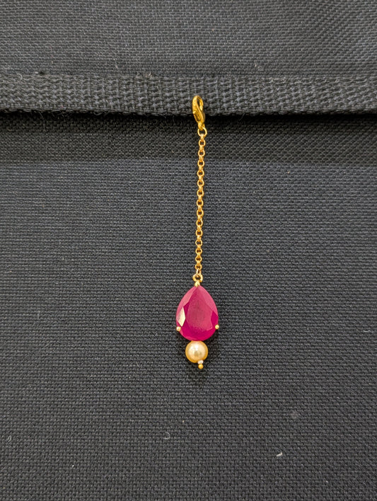 One gram gold Ruby CZ Teardrop Tikka