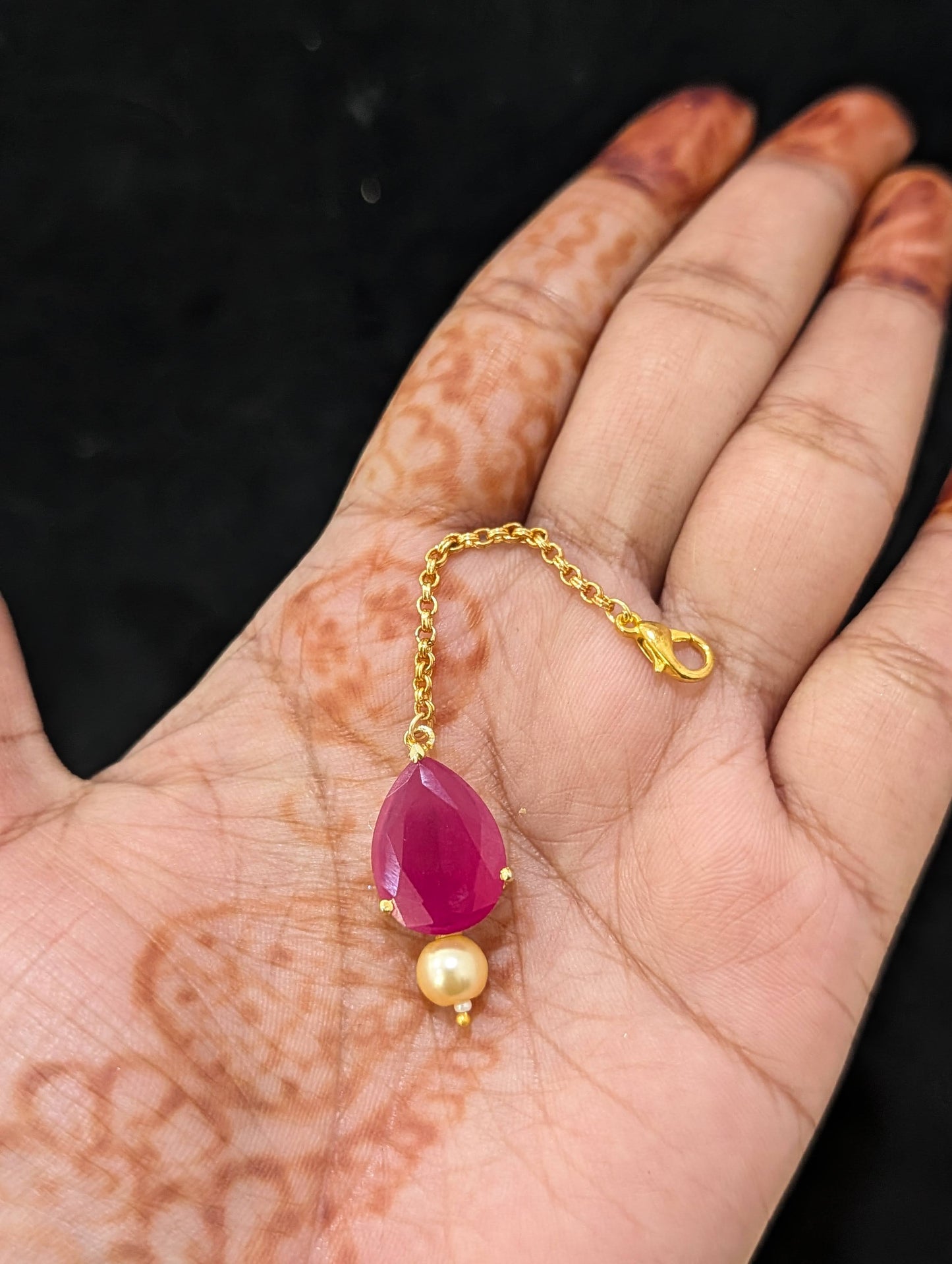 One gram gold Ruby CZ Teardrop Tikka