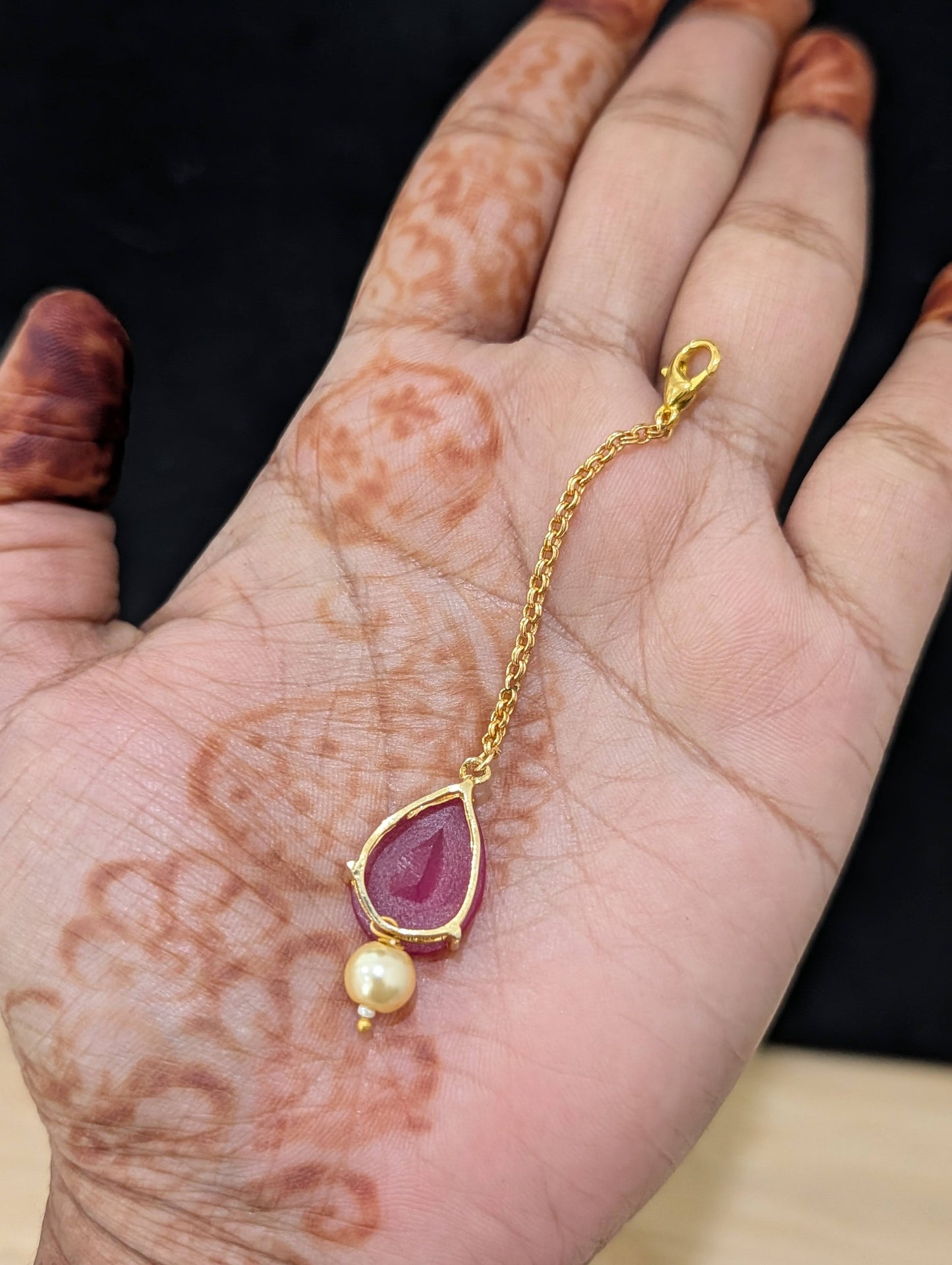 One gram gold Ruby CZ Teardrop Tikka