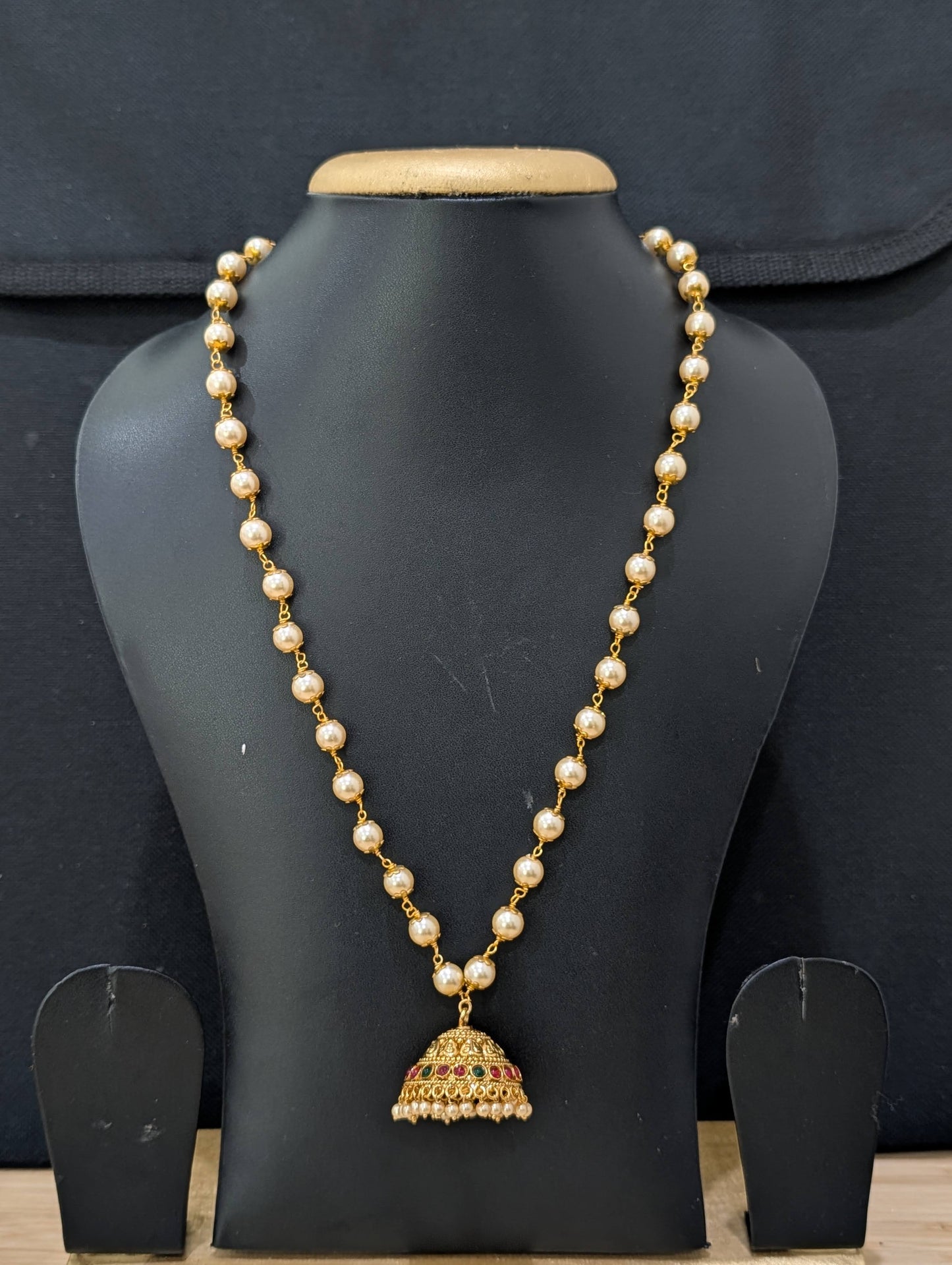 Gold plated Jhumka dangle Pearl chain Necklace