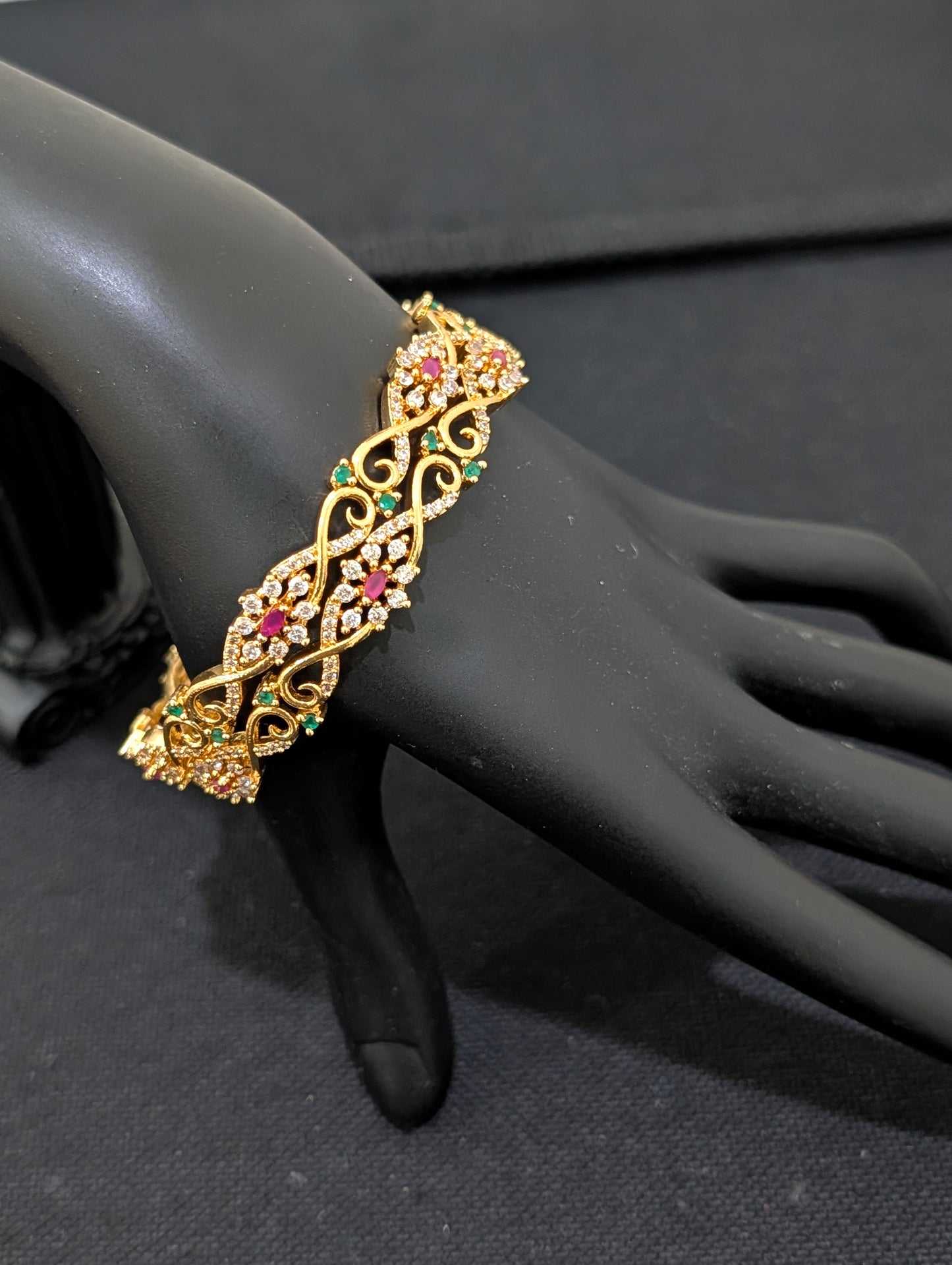 Curvy CZ one gram gold polished bangles